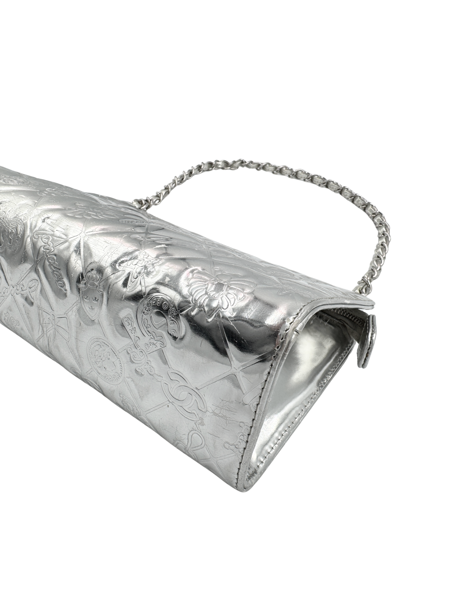 Vintage Lucky Symbols Shoulder Bag in Silver Leather