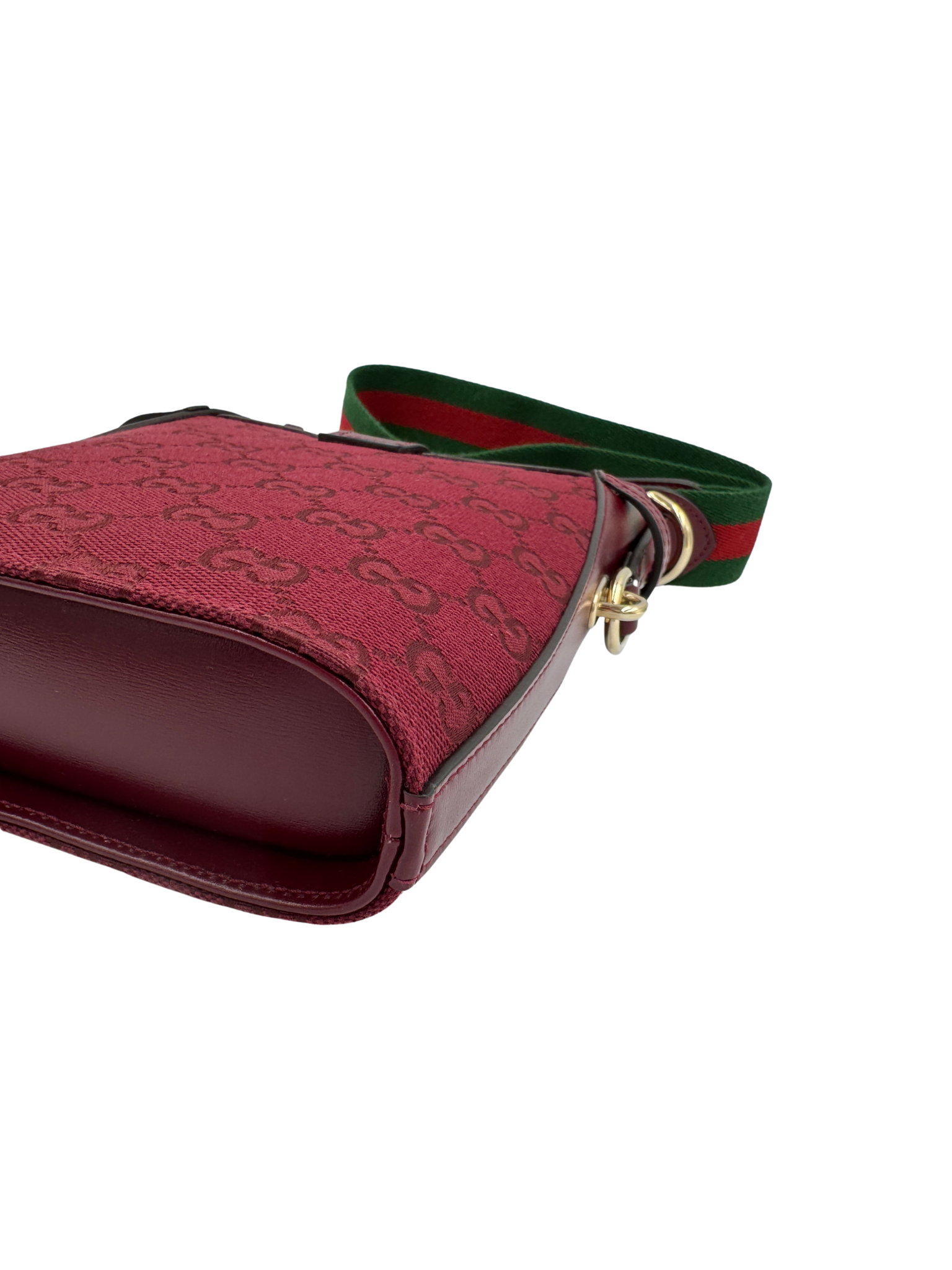 Logo Bucket Shoulder Bag with Gucci Web Strap in Burgundy Rosso Ancora Monogam GG Supreme Canvas