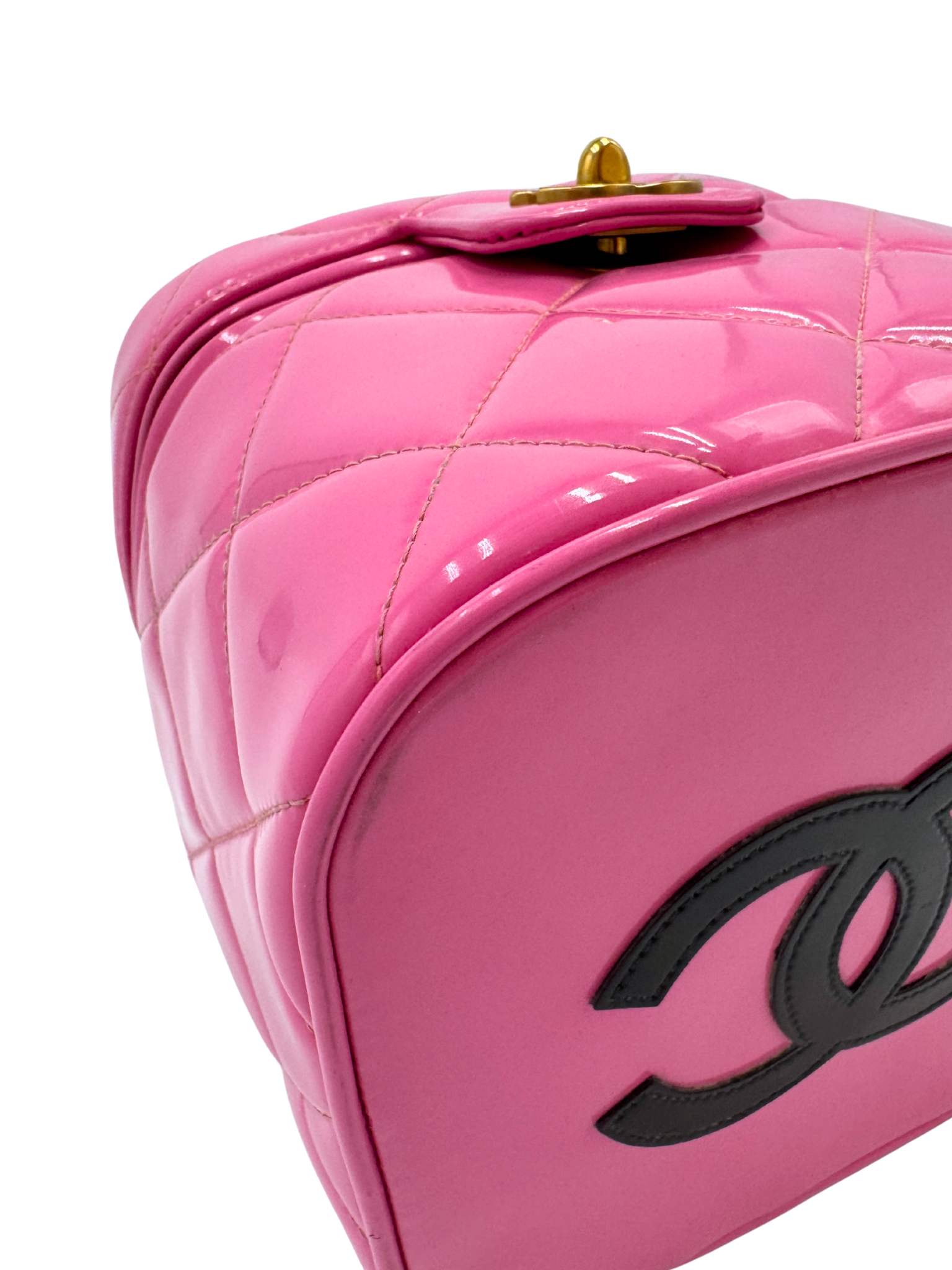 Vintage 1995 Barbie Quilted Vanity Case with Top Handle in Pink Patent Leather