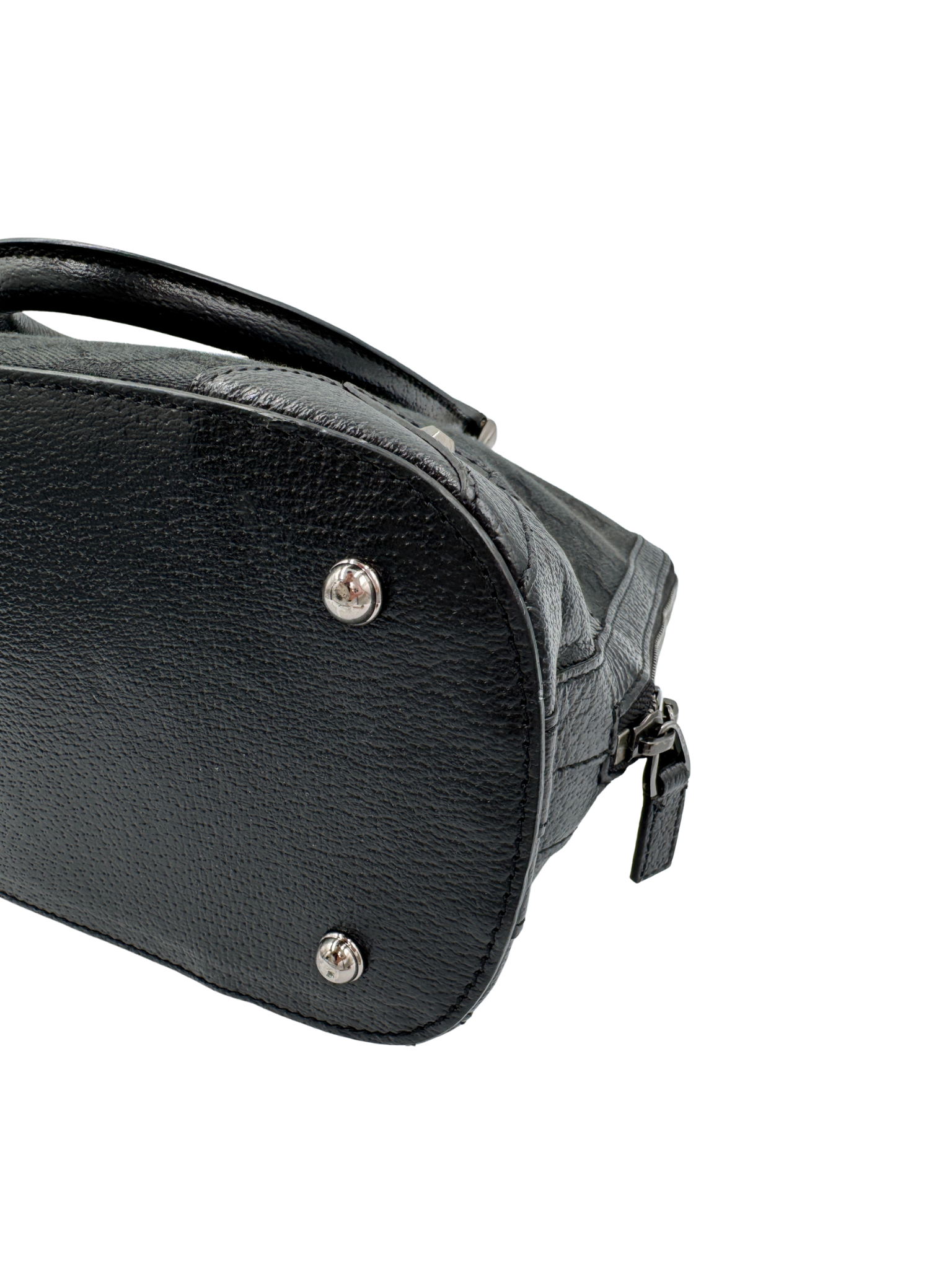 Vintage Tom Ford Era Dome Satchel with Top Handle and Micro Studs in Black Monogram GG Supreme Canvas with Leather Trim