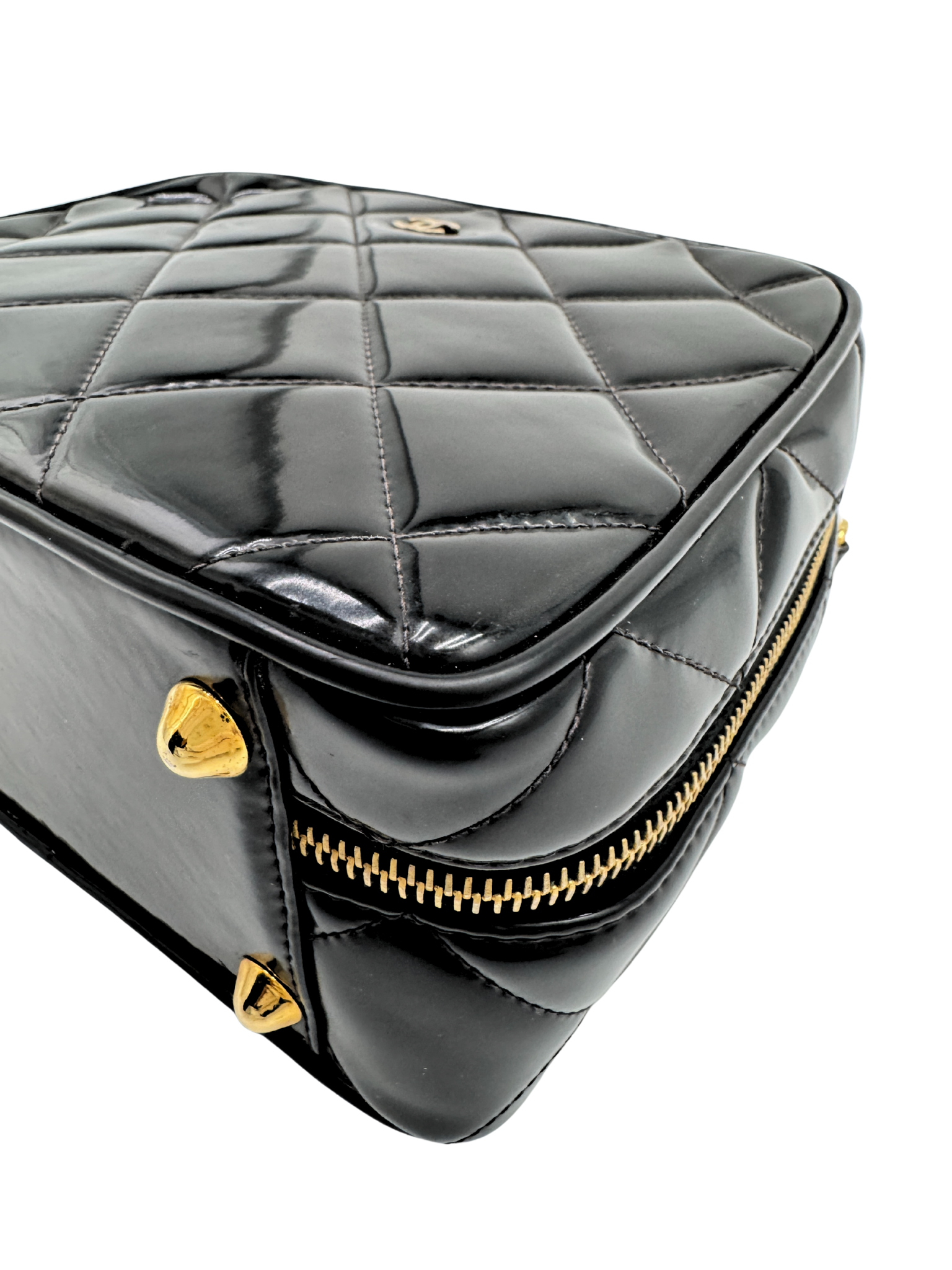 Vintage 1995 Barbie Collection CC Logo Rectangular Vanity Case in Black Patent Leather