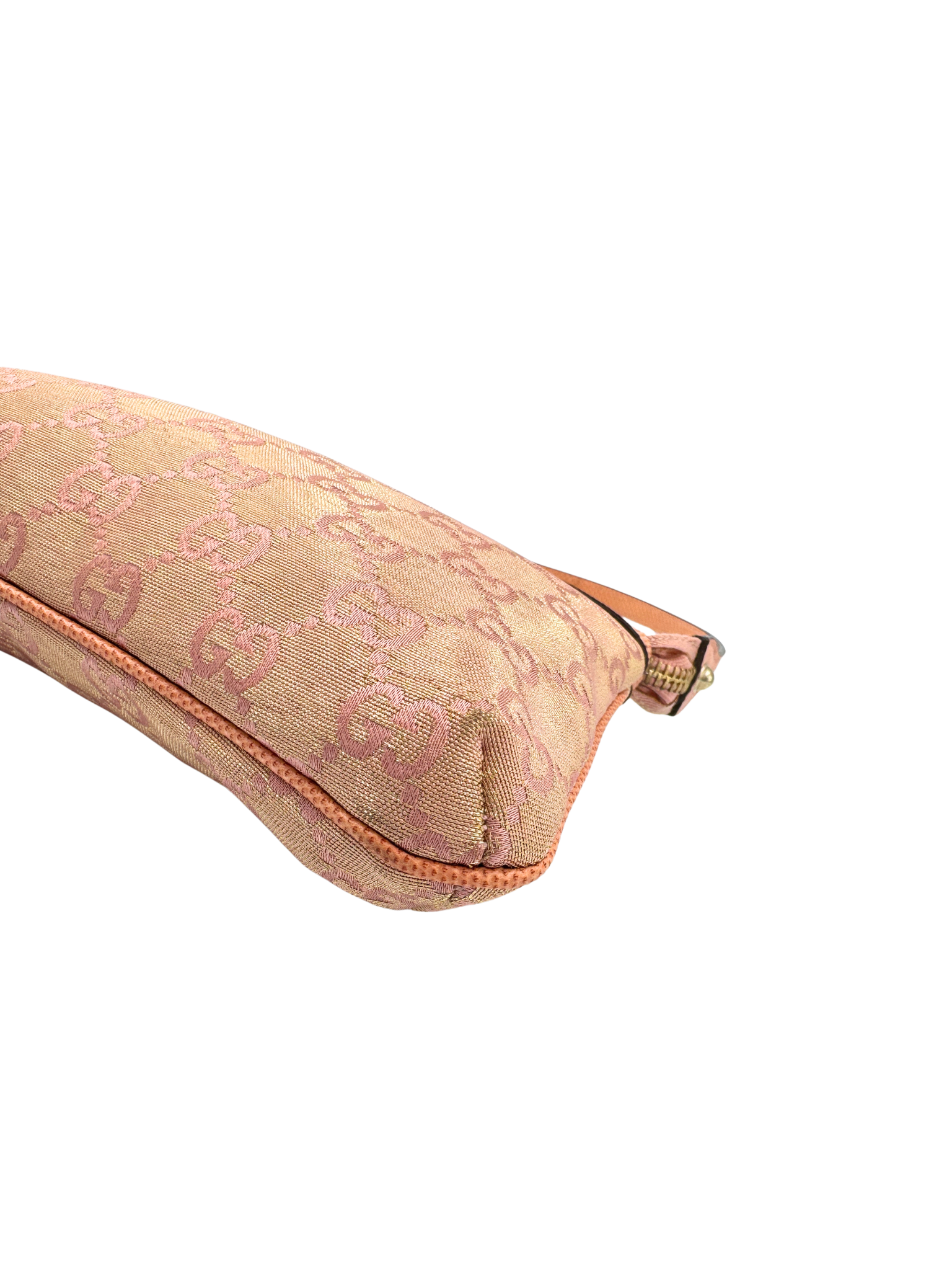 Iridescent GG Monogram Shoulder Bag Pochette with Bumble Bee Charm in Pink Canvas with Lizard Embossed Trim