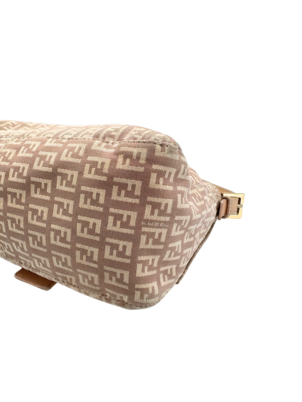 FF Logo Mamma Baguette Hobo Shoulder Bag in Mauve/Brown and Ivory Zucchino Canvas