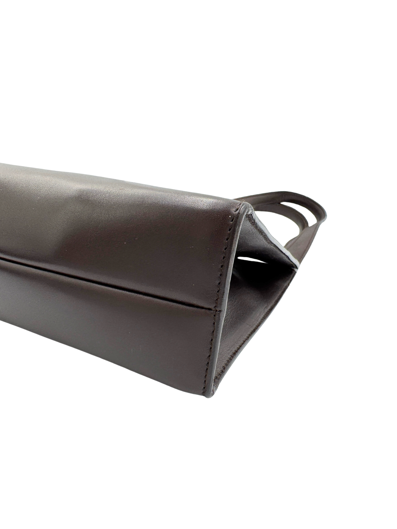 Vintage Tom Ford Era Structured G Logo Shoulder Bag in Espresso Brown Smooth Leather