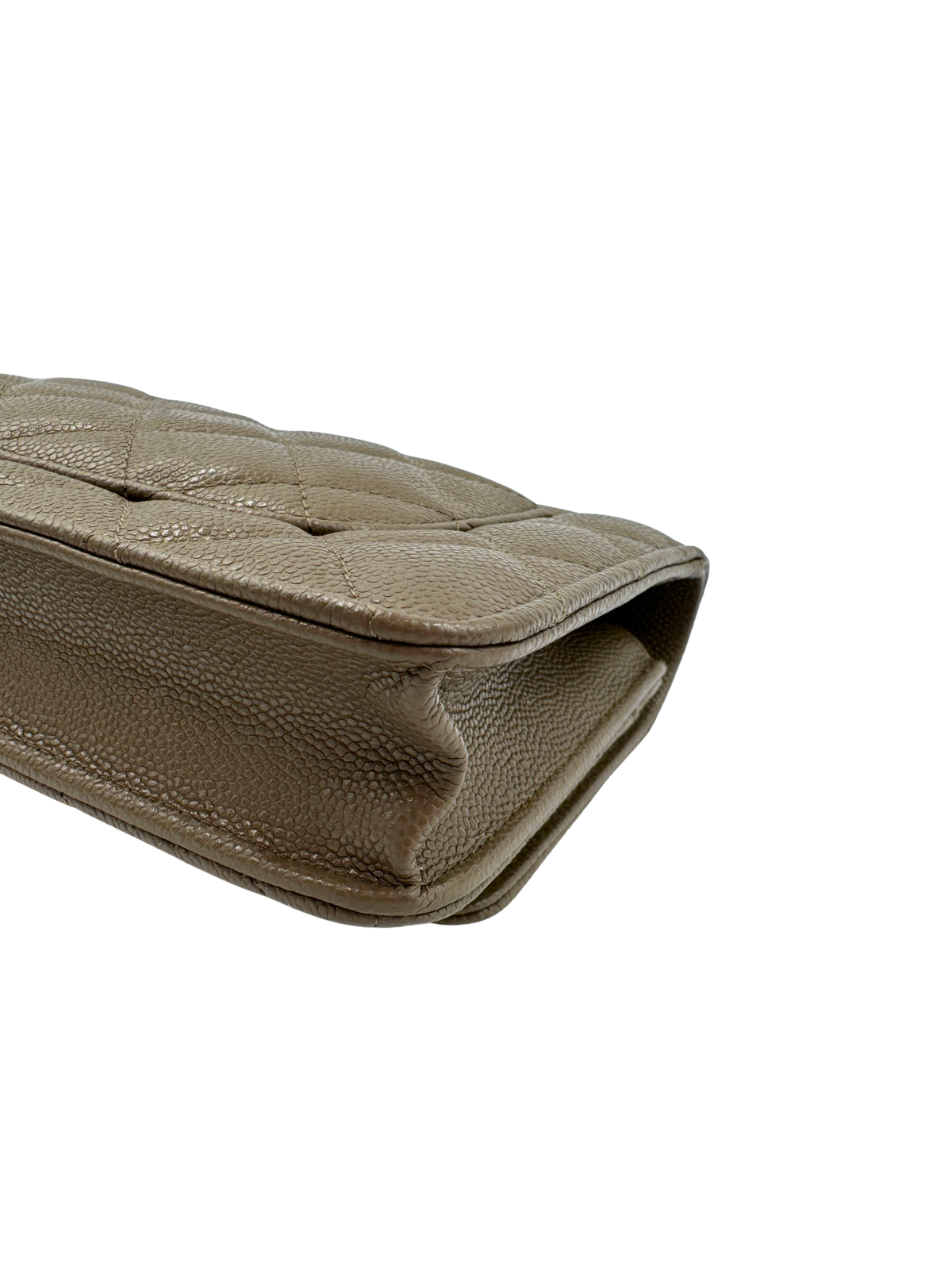 Classic Quilted Wallet on Chain Crossbody Shoulder Bag with CC Turnlock in Taupe Caviar Leather
