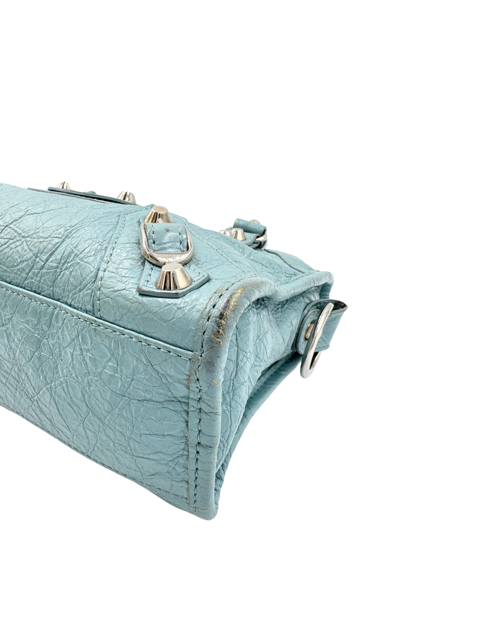 Classic Mini City Shoulder Bag in Blue Agneau Lambskin Leather