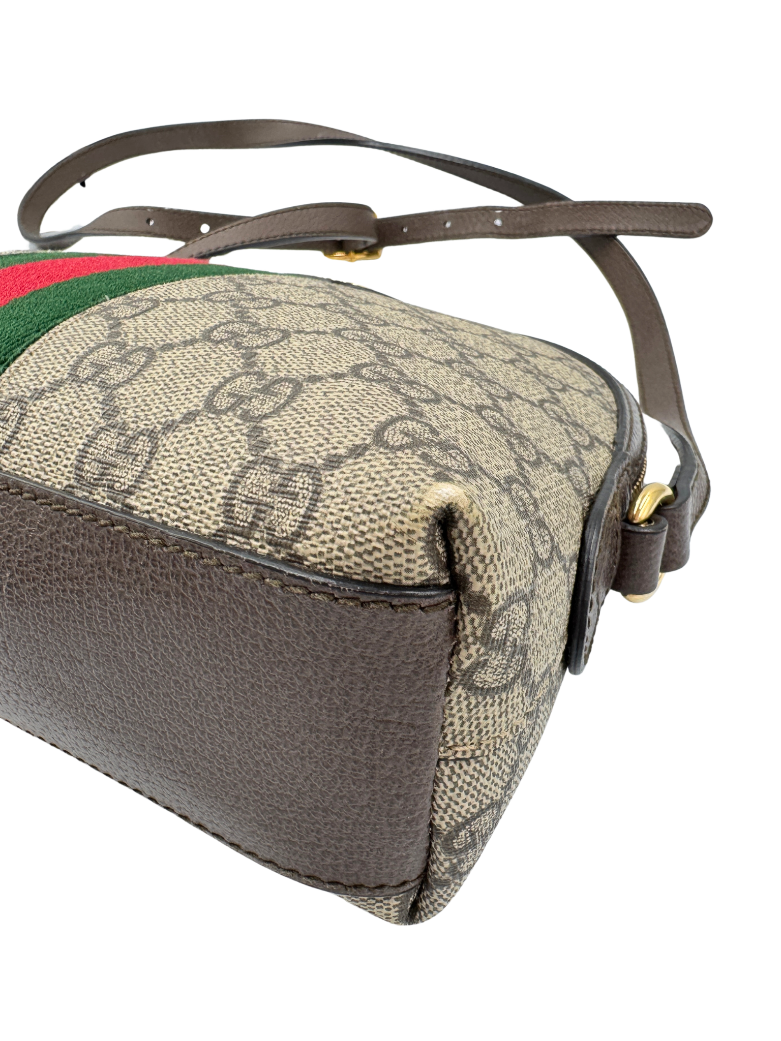 GG Small Ophidia Dome Crossbody Shoulder Bag in Brown and Tan Monogram Supreme Coated Canvas