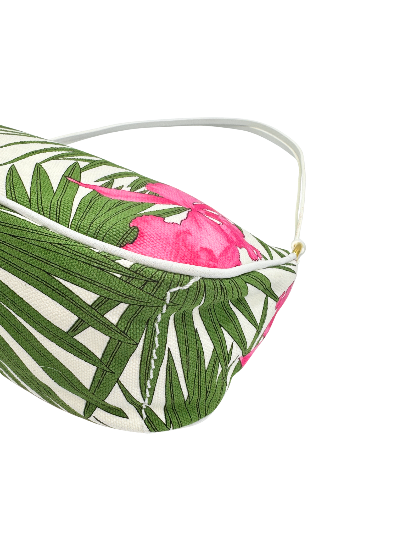 Triomphe Tropical Hibiscus Print Shoulder Bag Pochette in Pink and Green Canvas