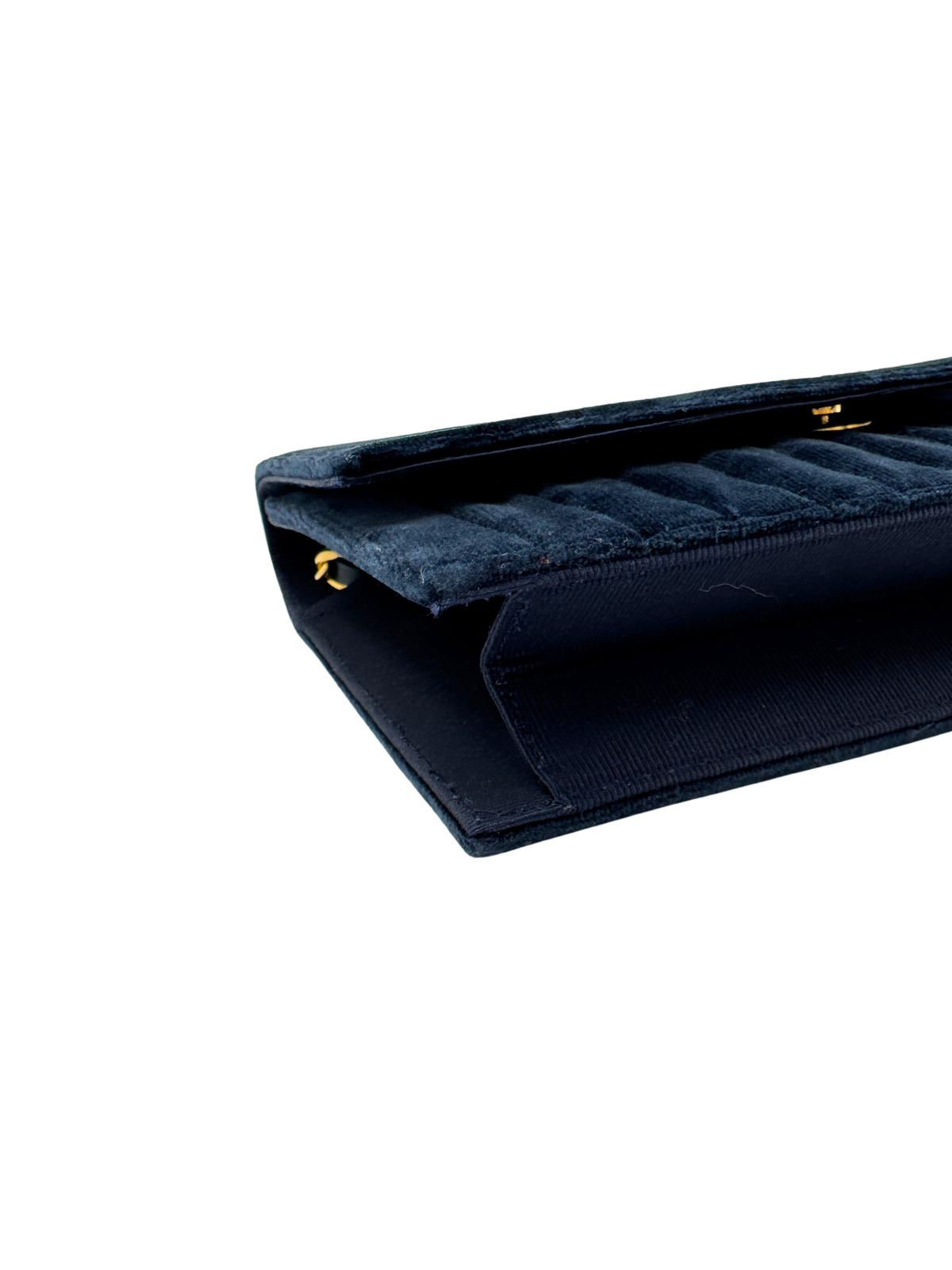 Vintage Karl Lagerfeld Era CC Matelasse Quilted Single Flap Shoulder Bag in Navy Velvet