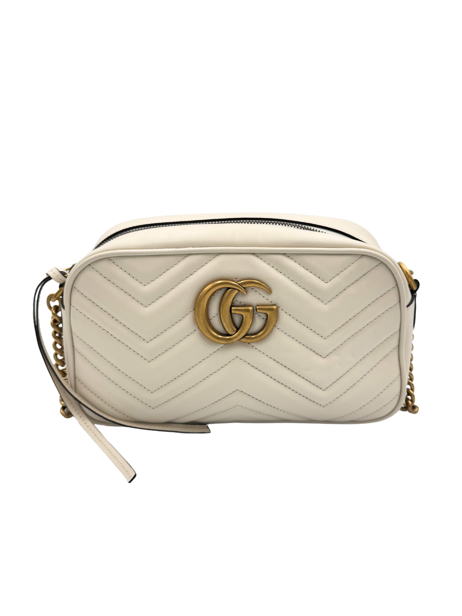 GG Small Marmont Camera Bag in Ivory Leather