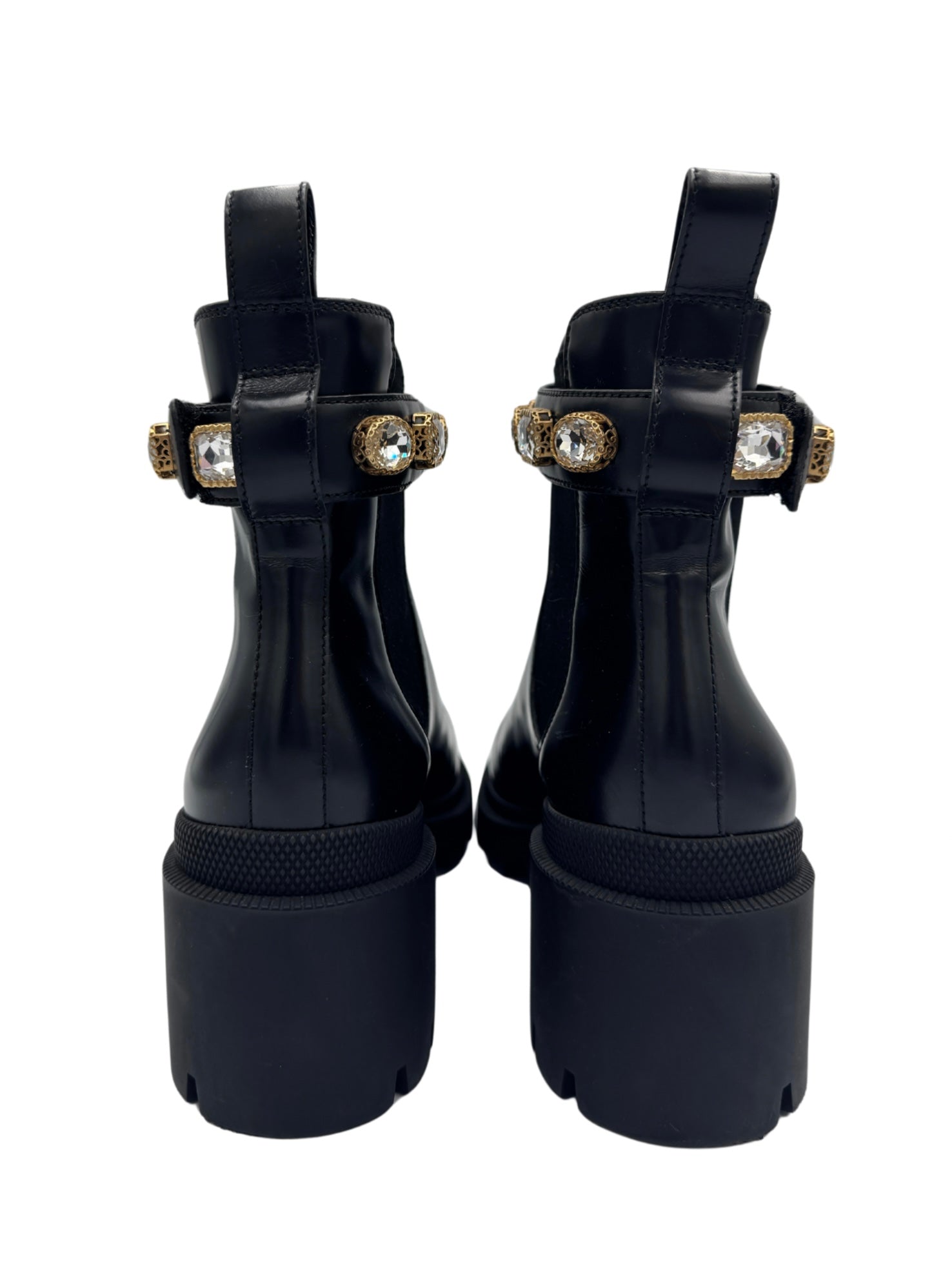 Size 39.5 Trip Crystal-Embellished GG Chelsea Boots in Black Leather