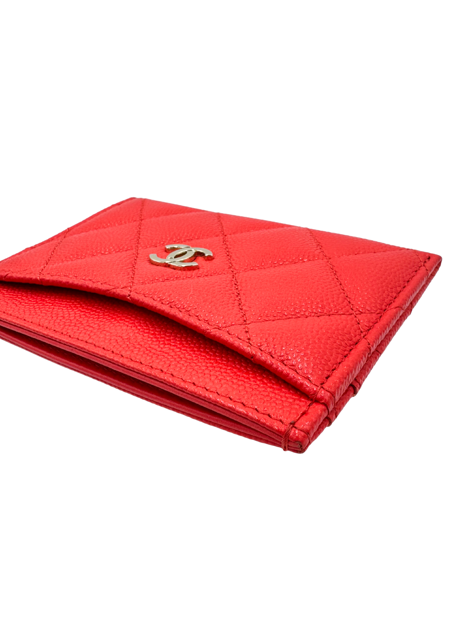 Classic Quilted Classic Card Holder Wallet in Red Caviar Leather