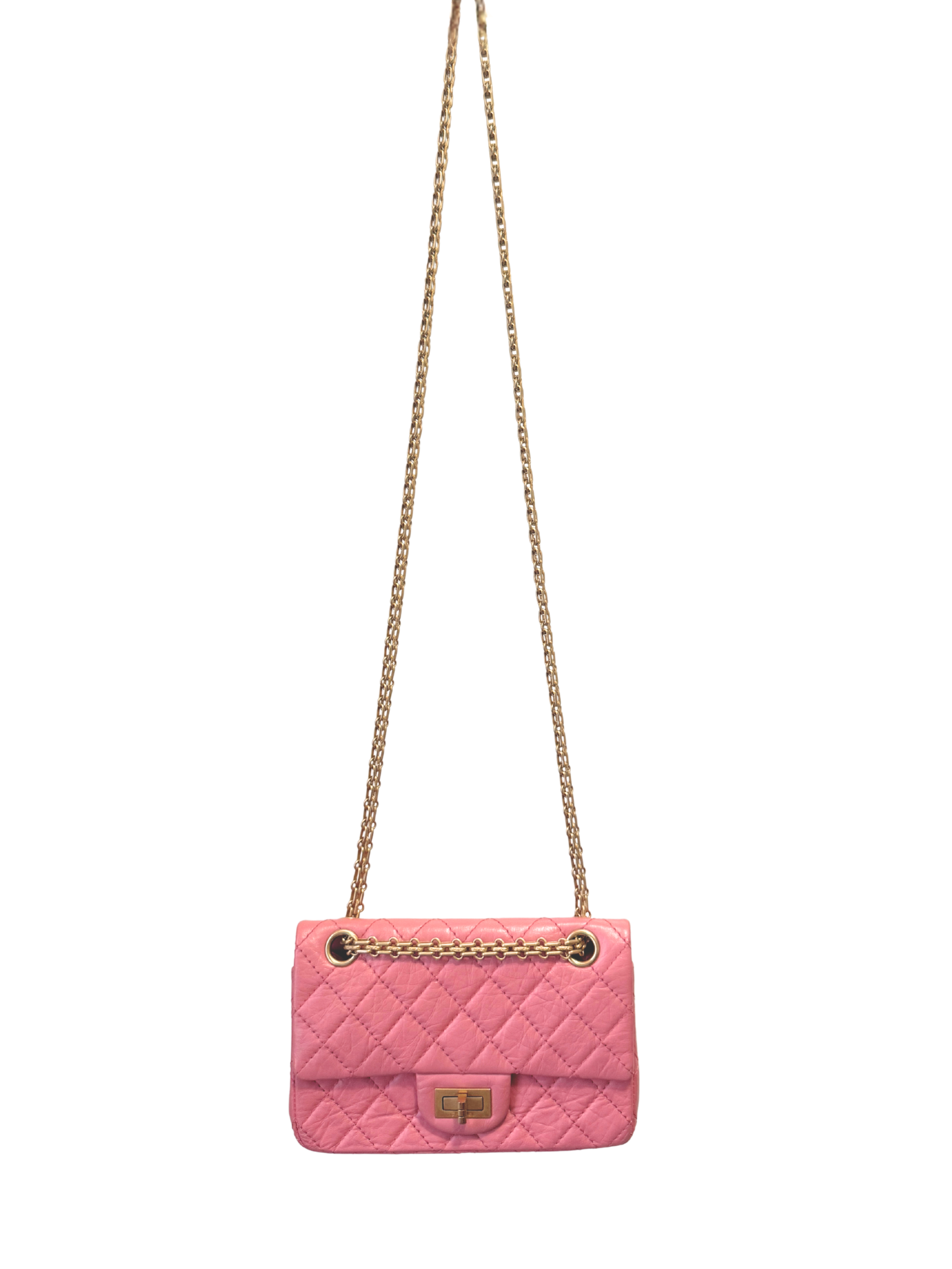Classic Quilted Mini Reissue 2.55 Rectangular Flap Bag in Pink Aged Calfskin Leather