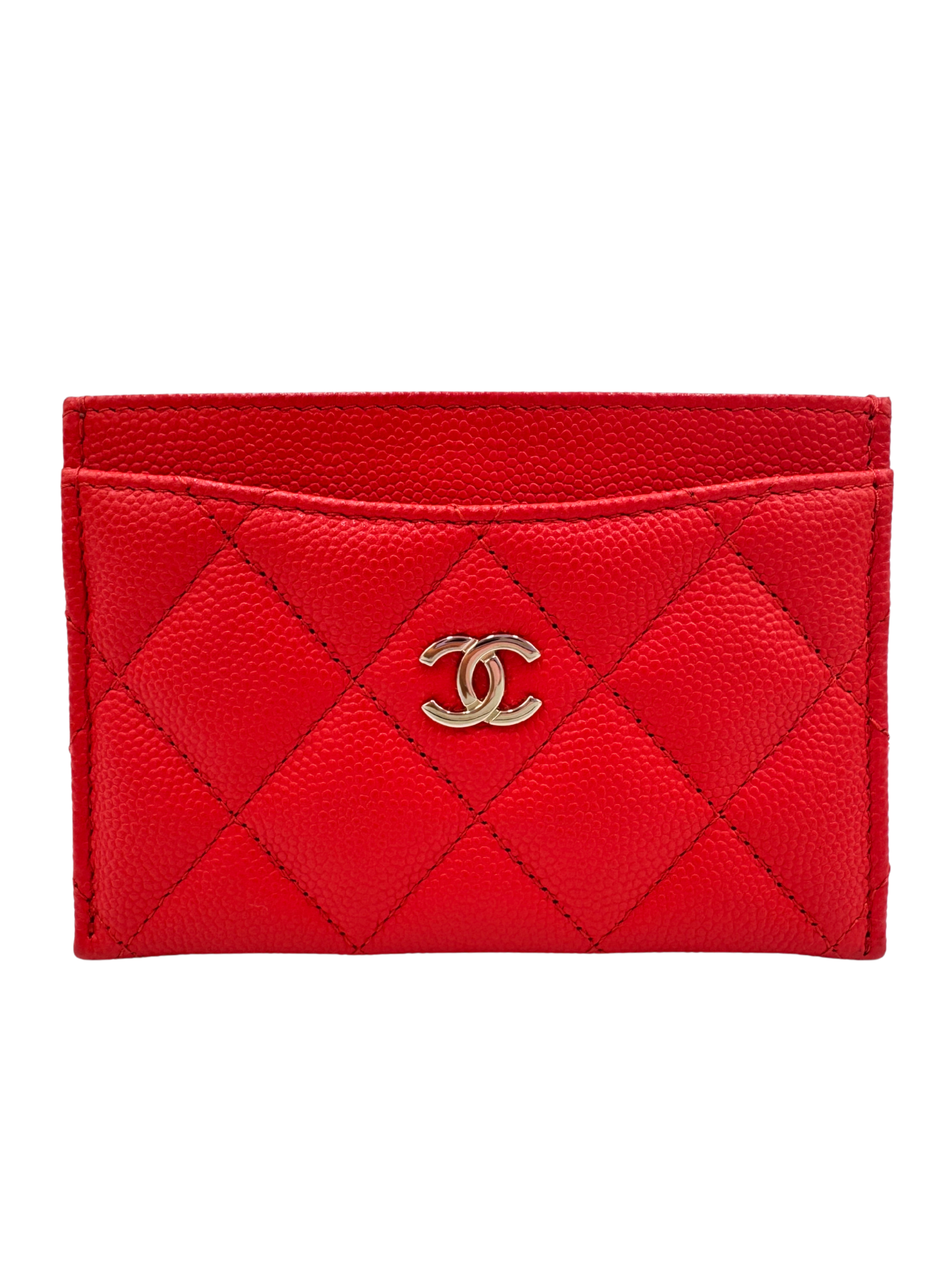 Classic Quilted Classic Card Holder Wallet in Red Caviar Leather