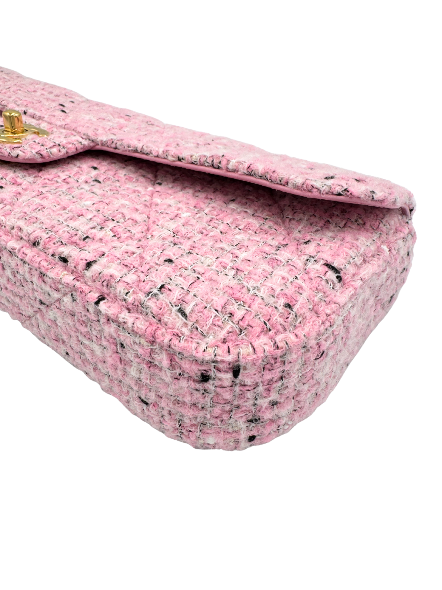 East-West Classic Flap Clutch Shoulder Bag in Pink Tweed (Cruise 2025/2026 Collection)