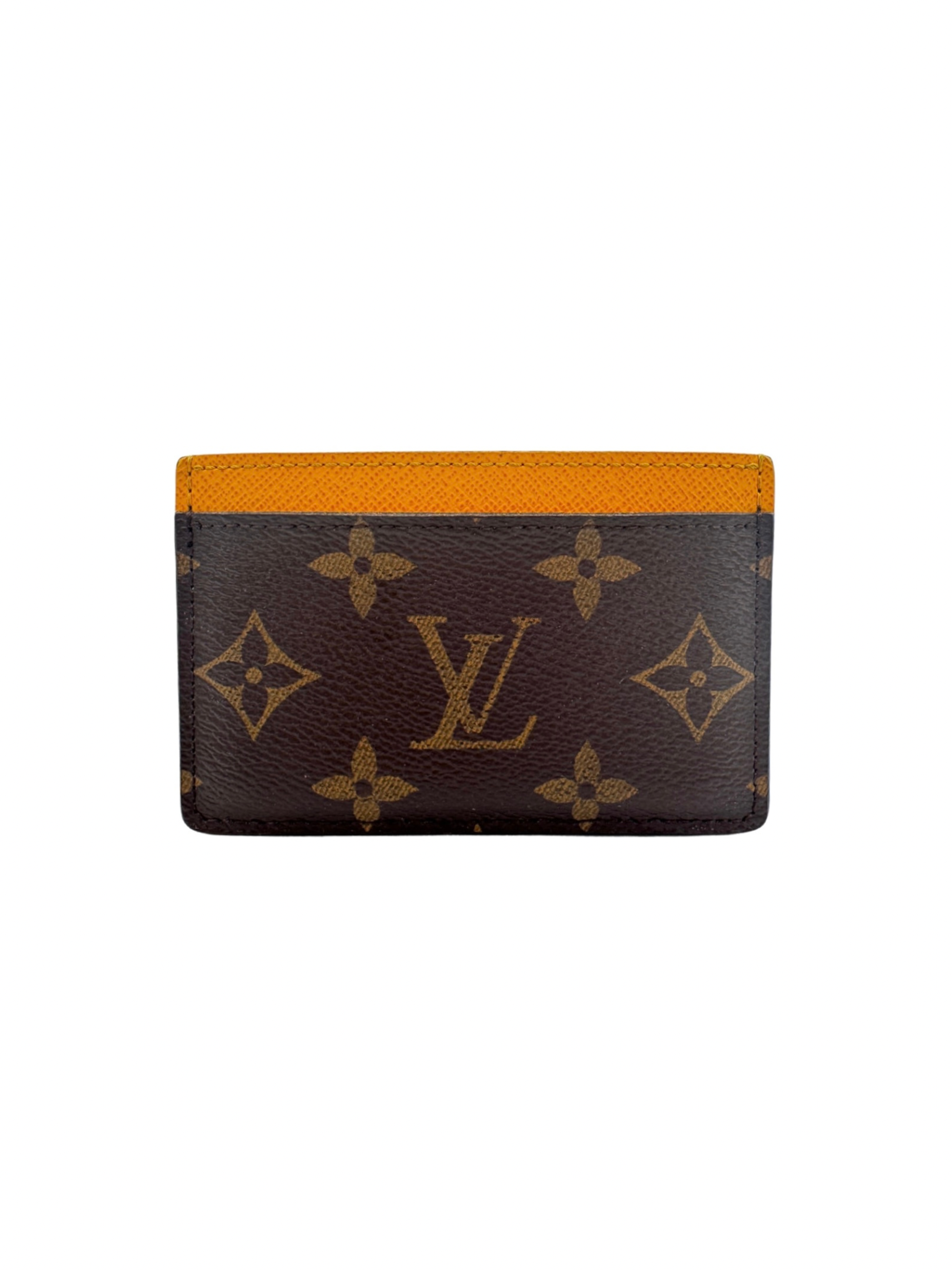 Classic LV Monogram Card Holder Wallet in Coated Canvas with Yellow Accent Leather