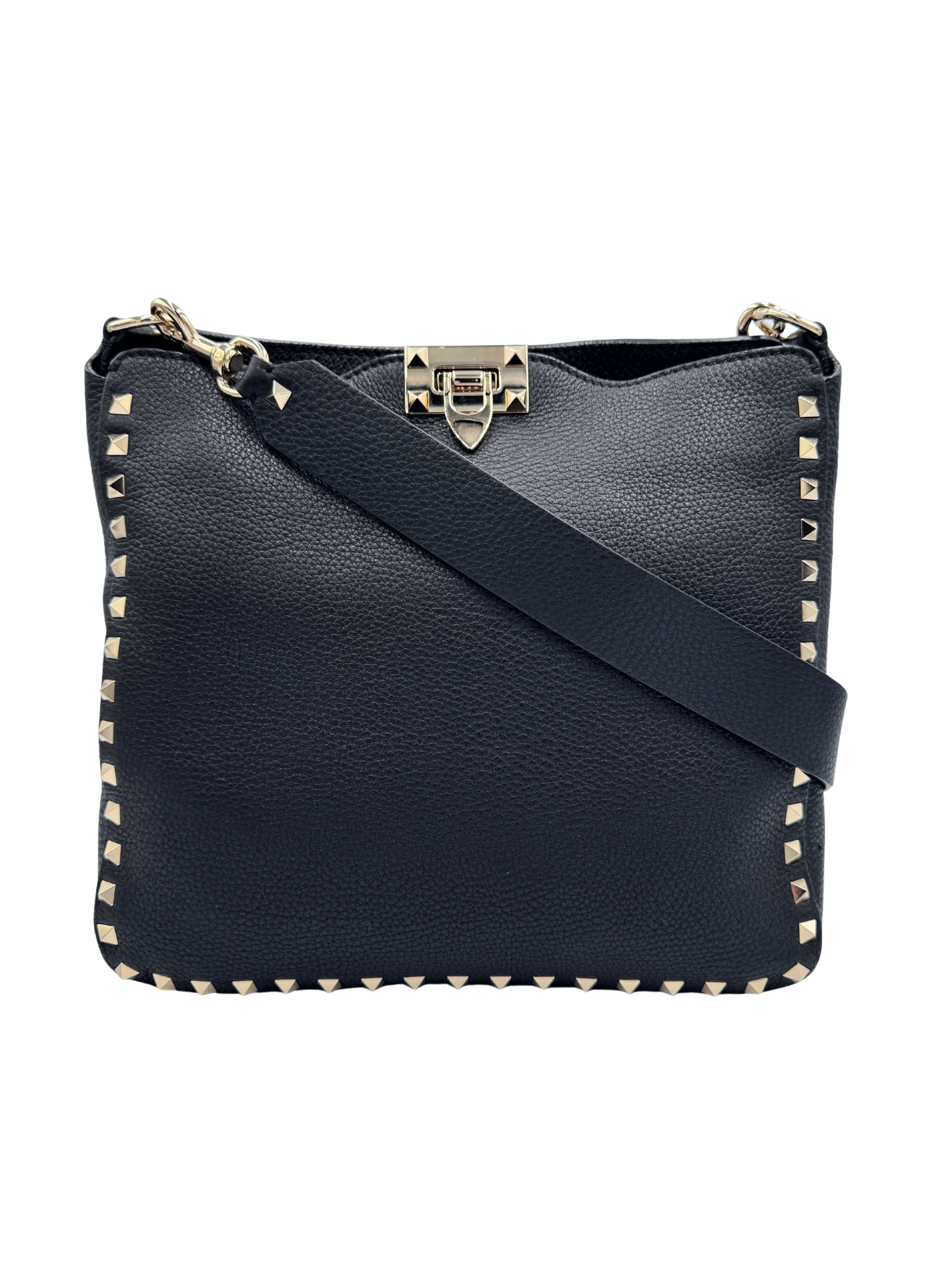 Rockstud Messenger Bag in Black Grained Leather