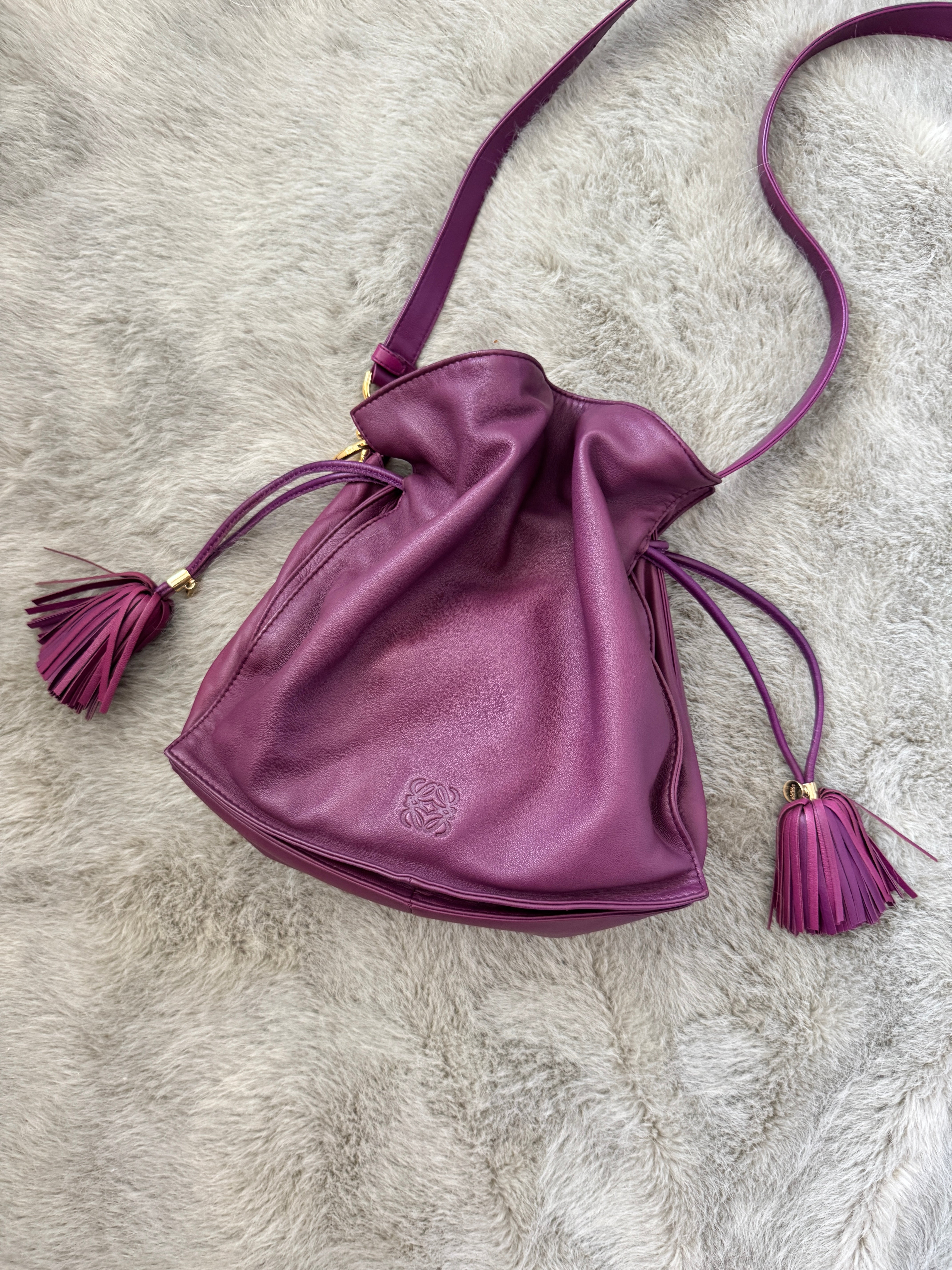 Anagram Flamenco Tassel Shoulder Bag in Purple Leather