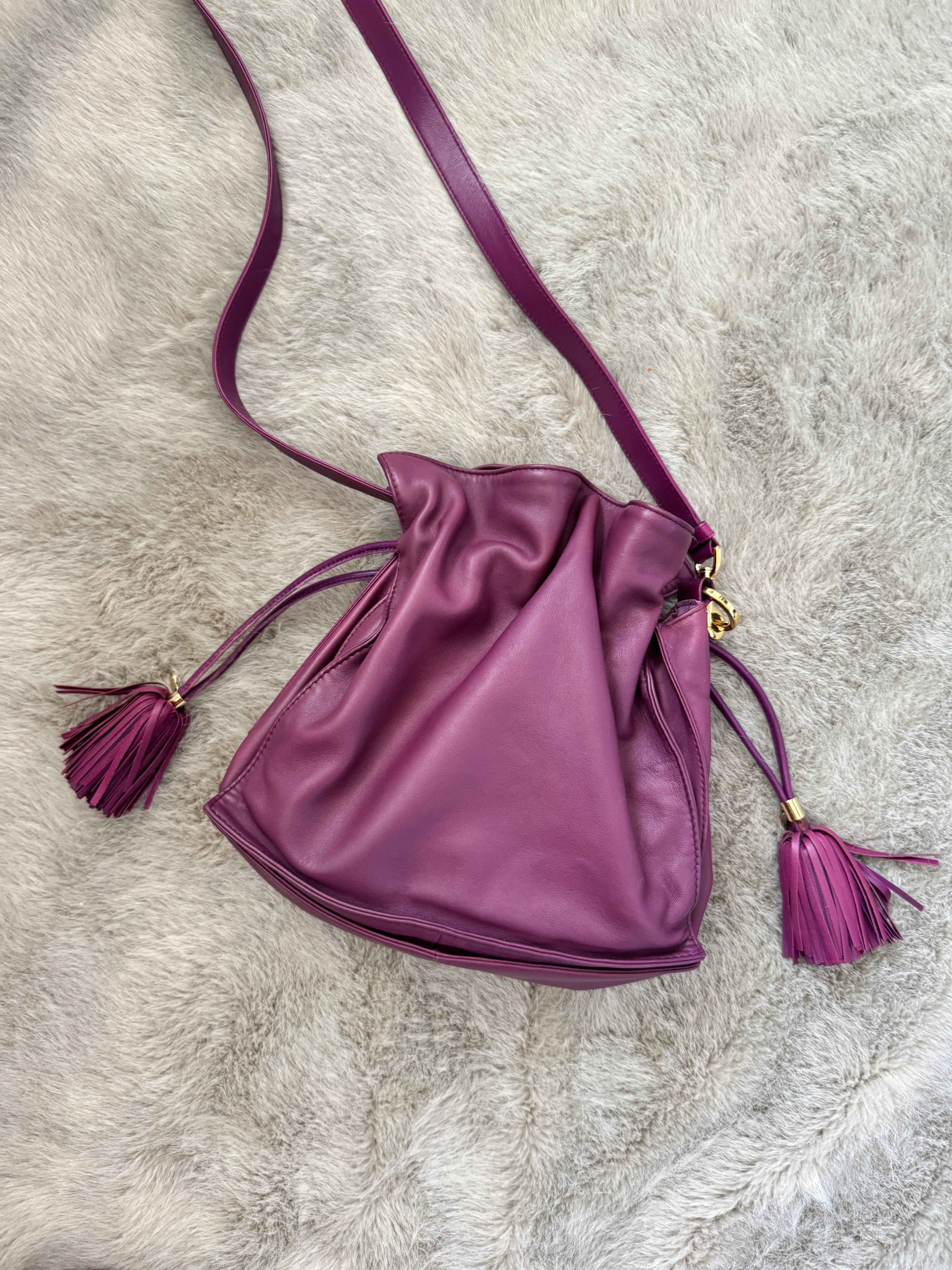 Anagram Flamenco Tassel Shoulder Bag in Purple Leather