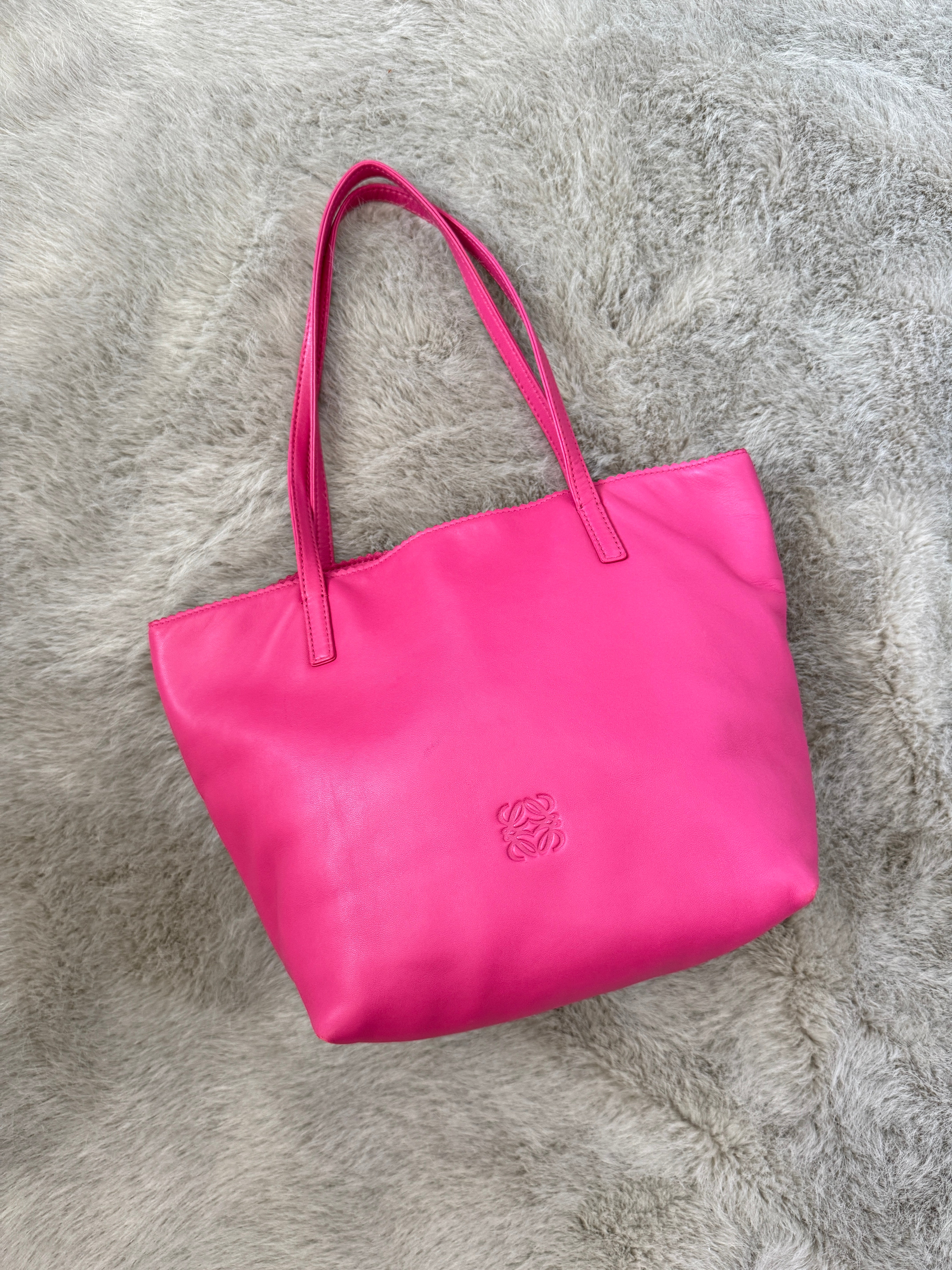 Vintage Anagram Logo Small East-West Shopping Tote Bag in Hot Pink Nappa Calfskin Leather