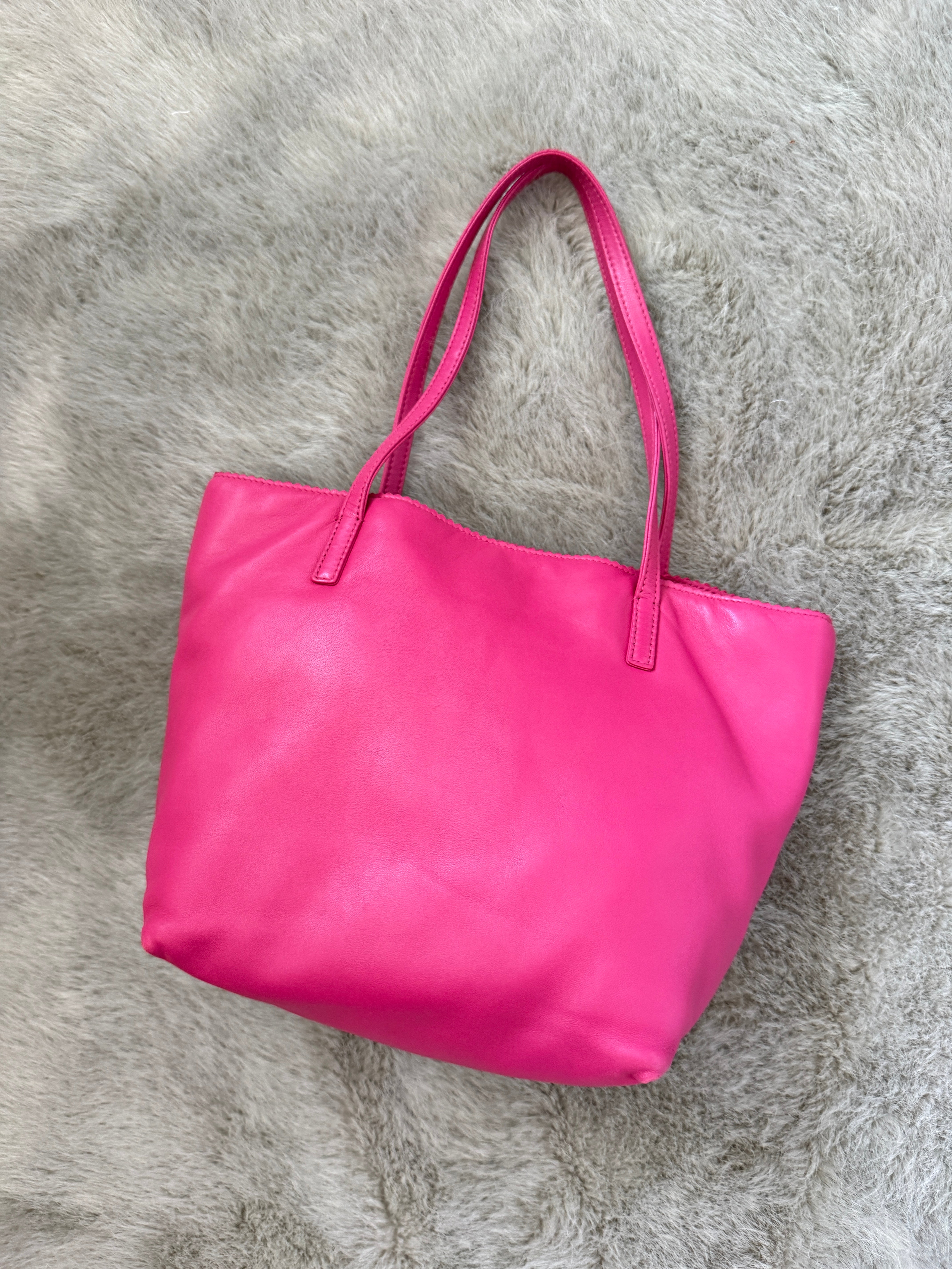 Vintage Anagram Logo Small East-West Shopping Tote Bag in Hot Pink Nappa Calfskin Leather