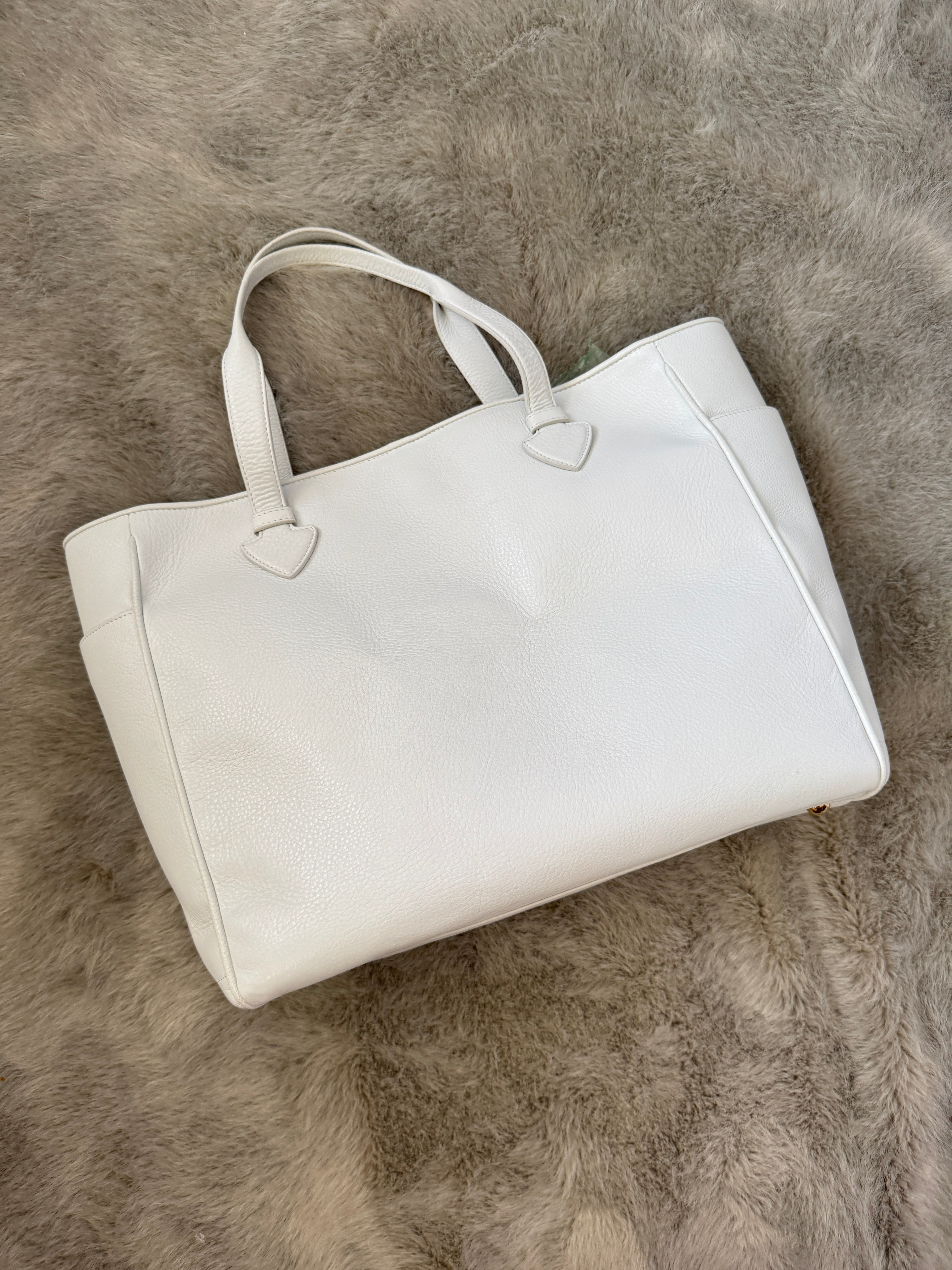 Logo East-West Shopping Tote Bag in White Leather