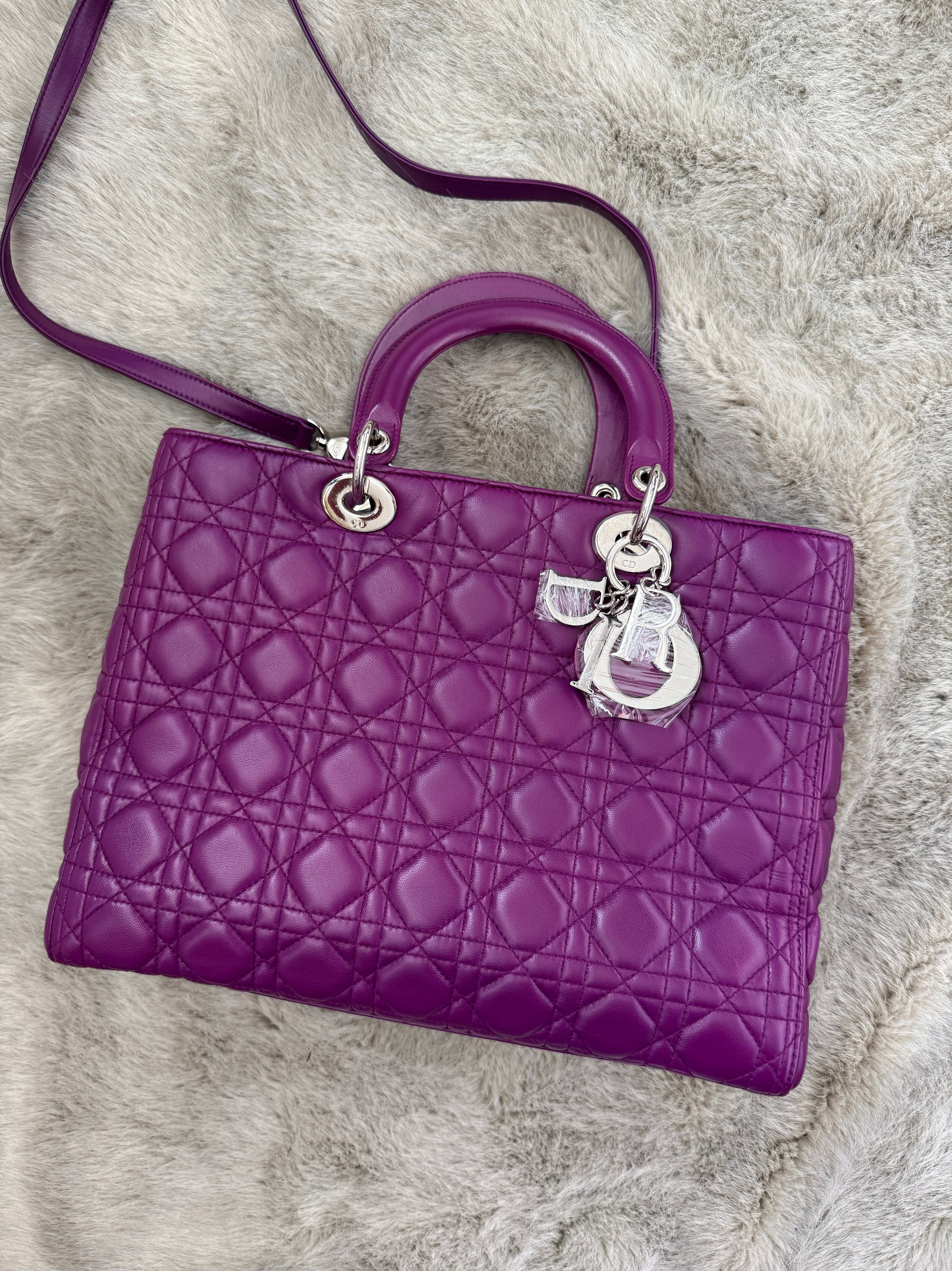 Large Classic Cannage Quilted Lady Dior in Purple Leather