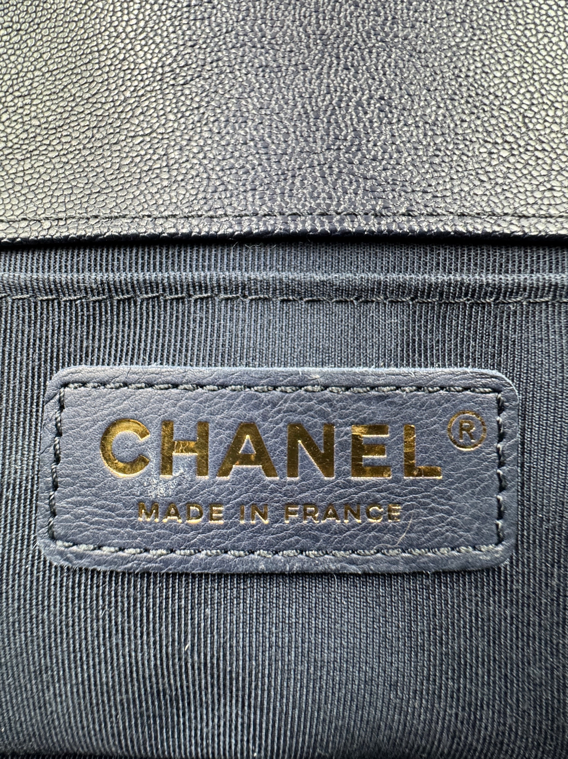 2020 Small Chevron Boy Bag in Navy Blue Caviar Leather