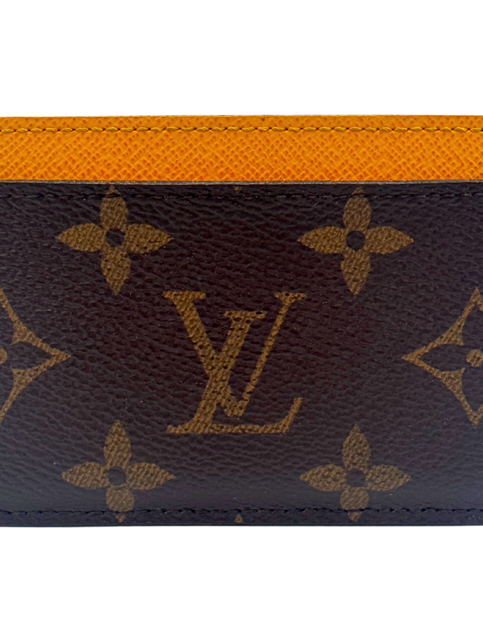 Classic LV Monogram Card Holder Wallet in Coated Canvas with Yellow Accent Leather