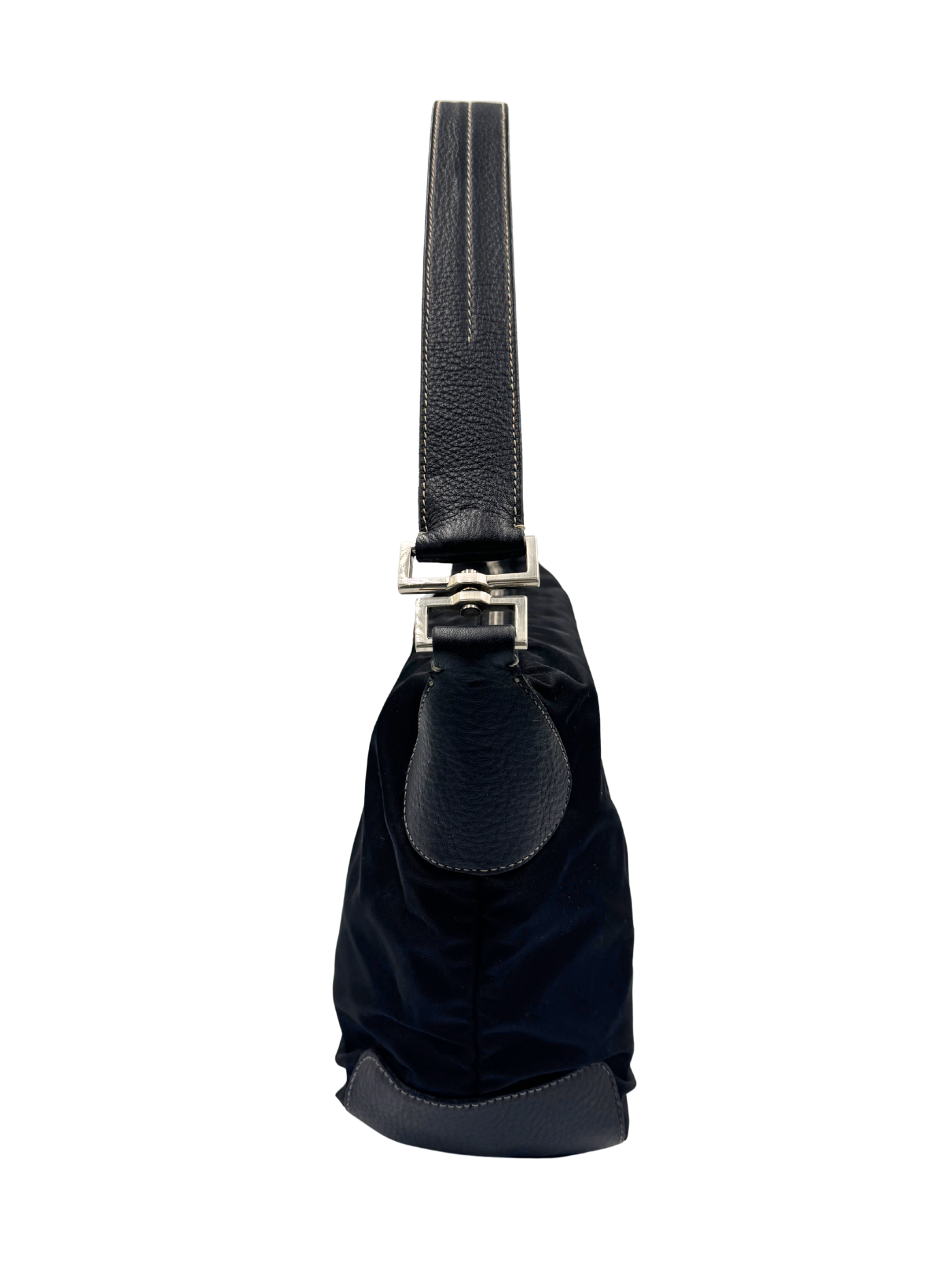 Classic Shoulder Bag in Black Nylon & Leather