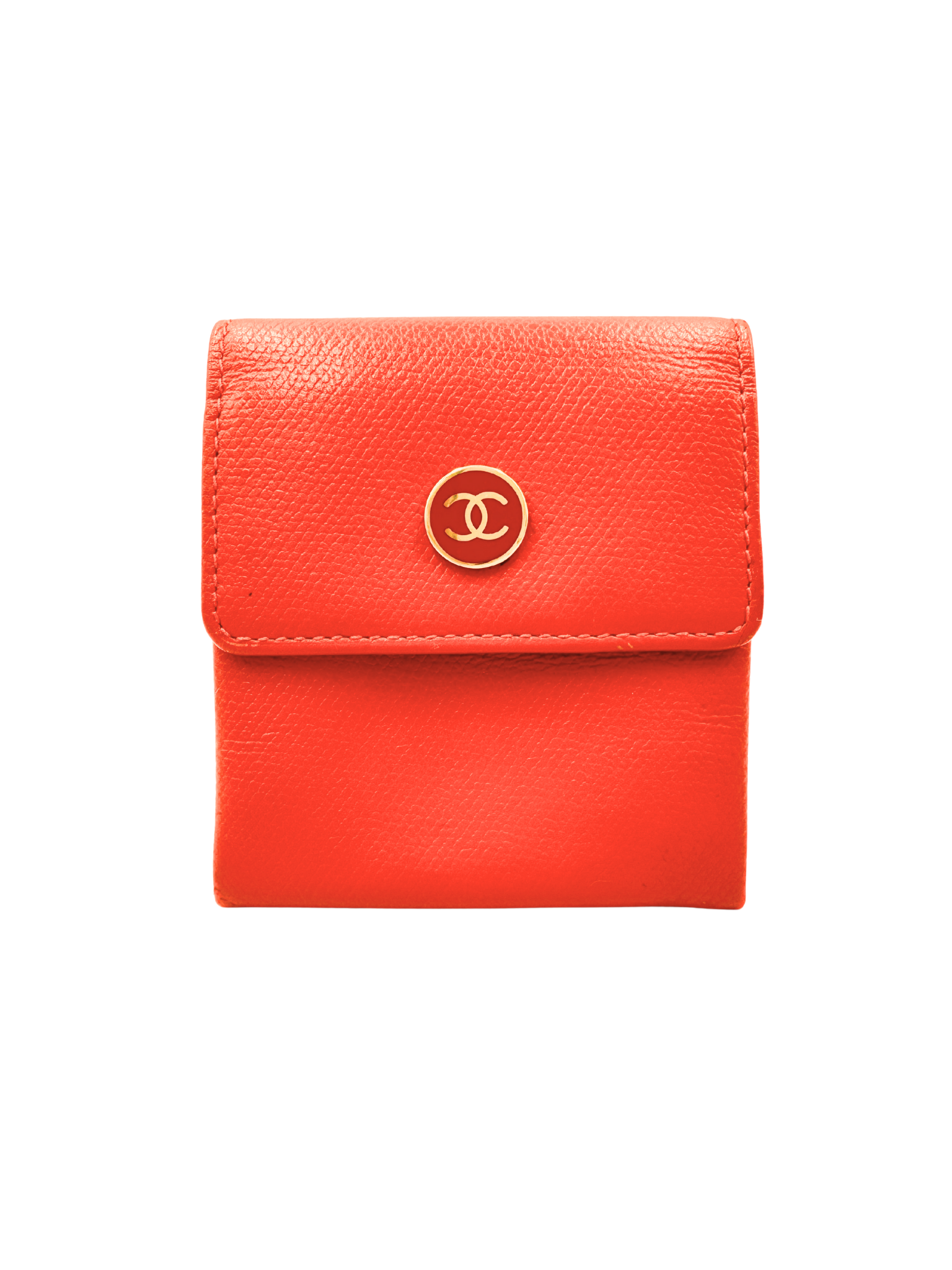 Vintage CC Compact Wallet in Orange Calfskin Leather