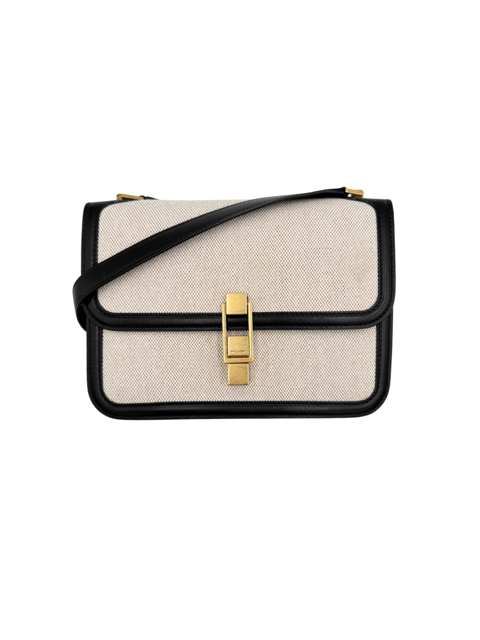 Le Carré Shoulder Bag in Ivory Canvas with Black Leather Trim