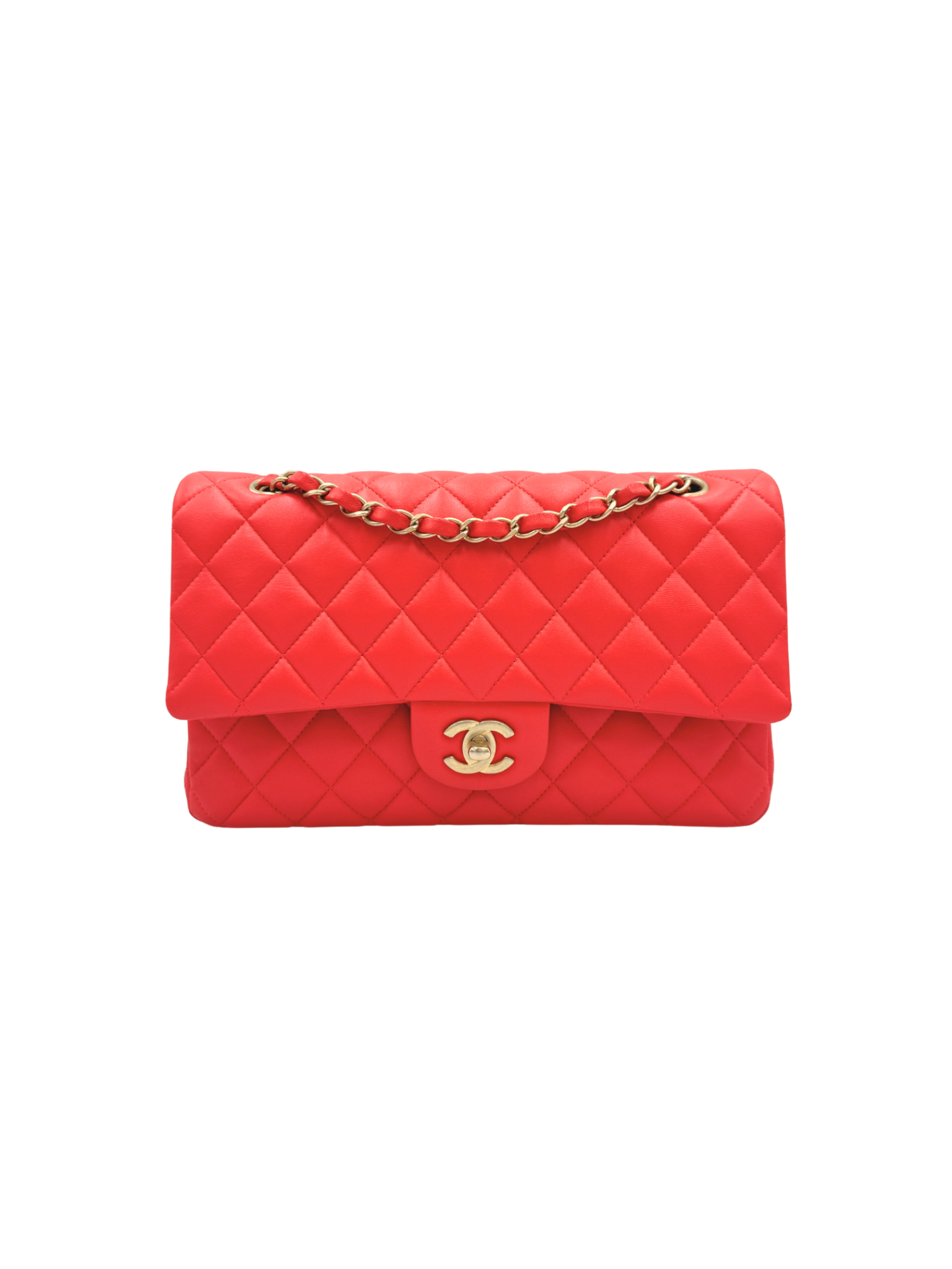 Quilted Medium Classic Double Flap Shoulder Bag in Red Lambskin Leather