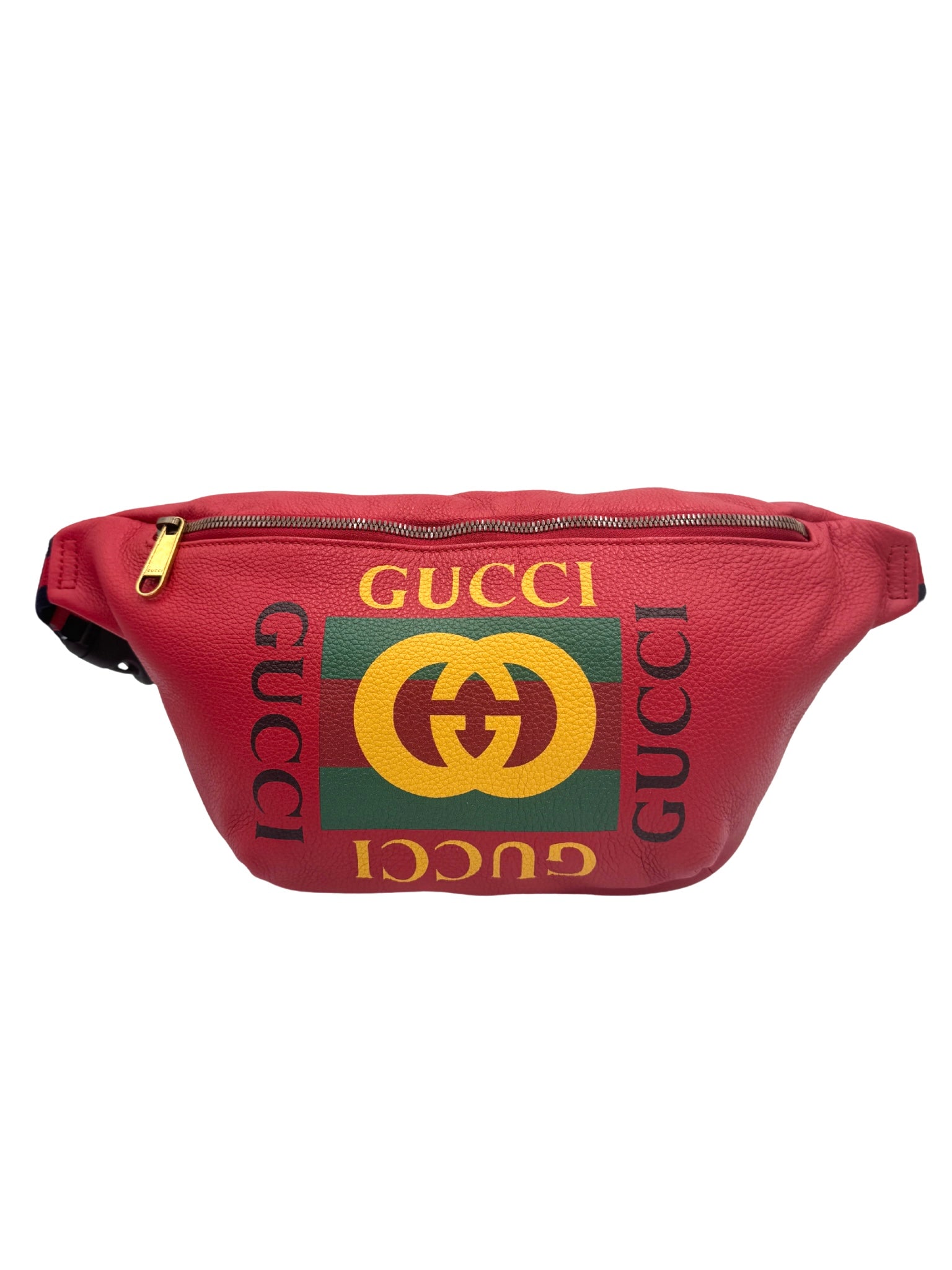 Interlocking GG Web Belt Bag in Red Grained Leather