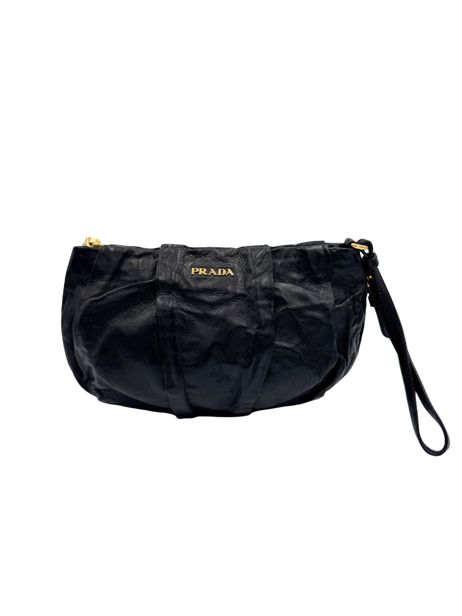 Prada Wristlet Clutch in Black Crinkled Leather