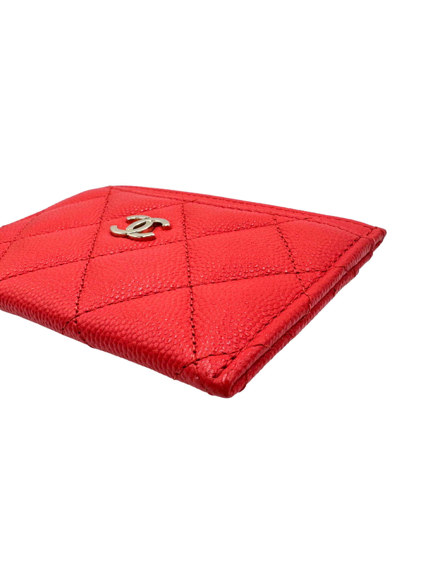 Classic Quilted Classic Card Holder Wallet in Red Caviar Leather
