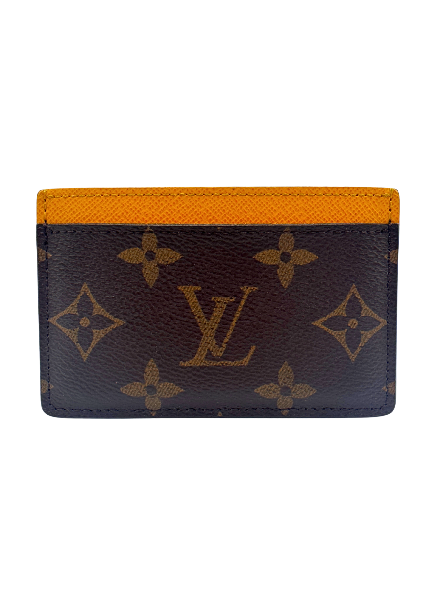 Classic LV Monogram Card Holder Wallet in Coated Canvas with Yellow Accent Leather