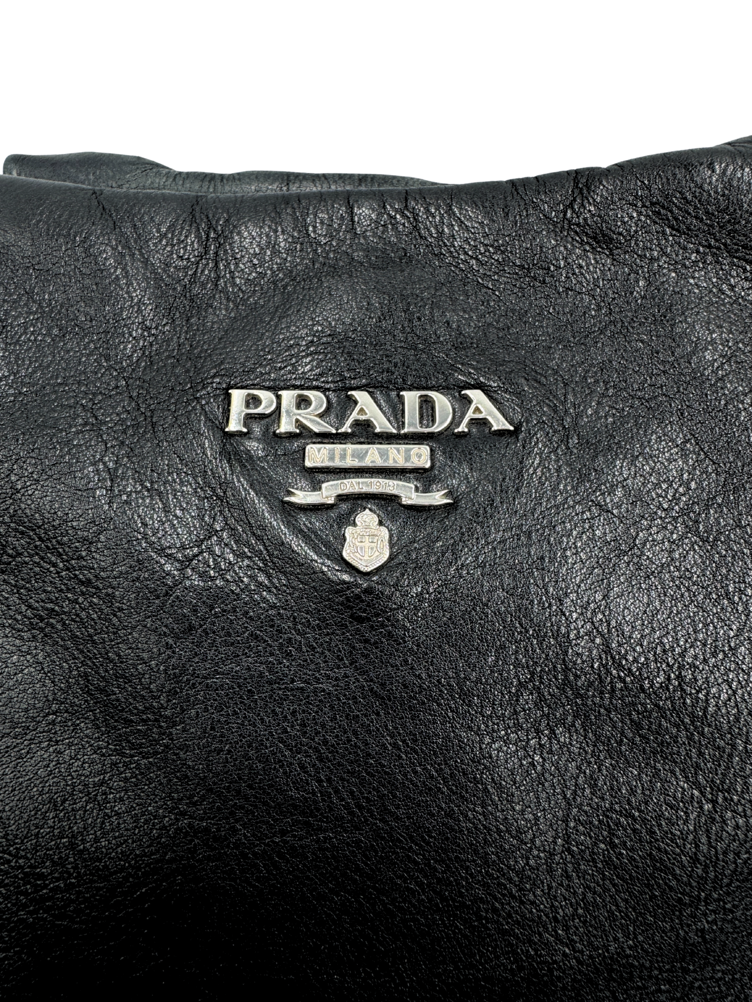 Hobo Shoulder Bag w/ Detachable Bag Charm in Black Aged Leather