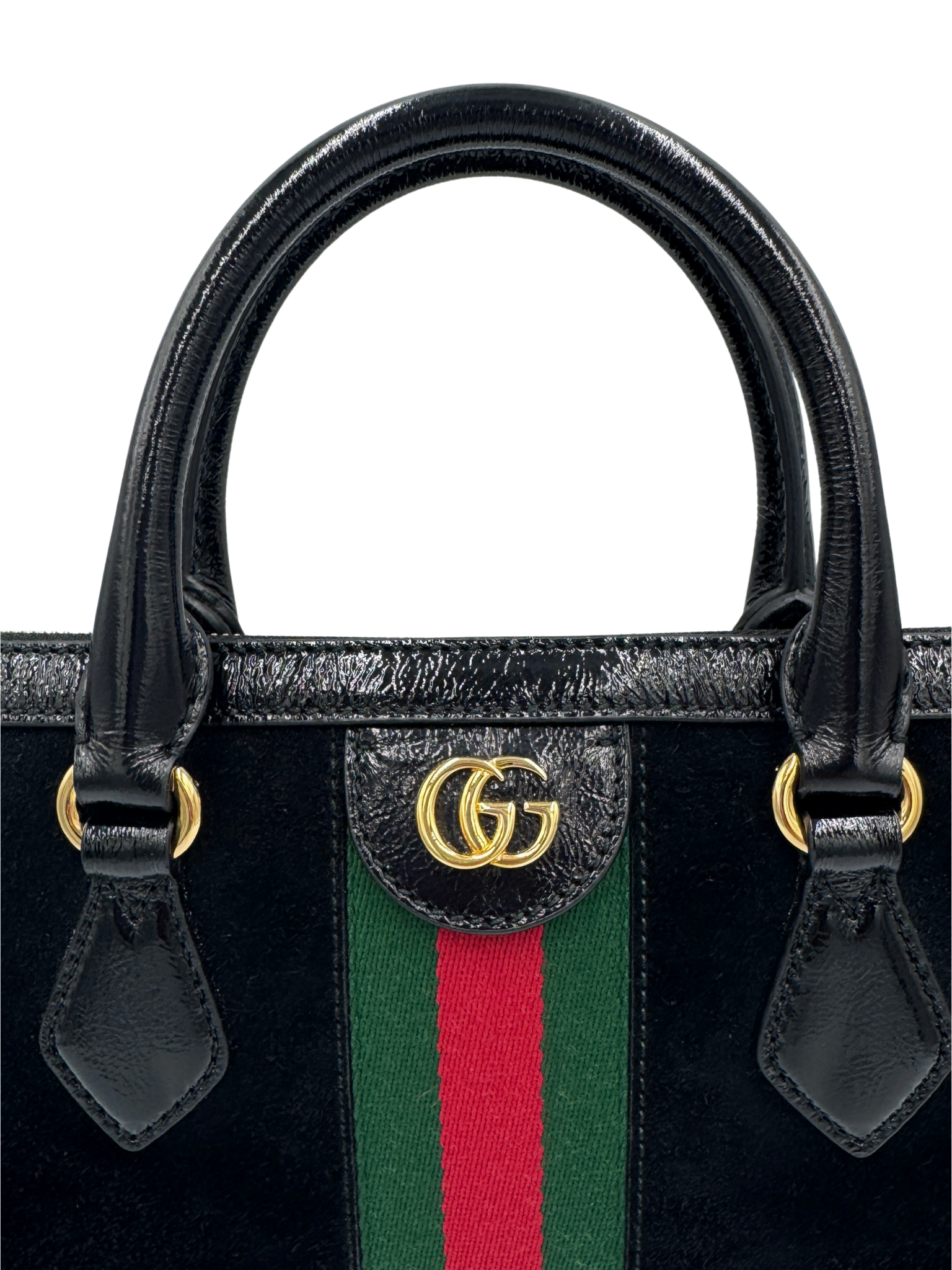 Ophidia Boston Bag in Black Suede & Patent Leather
