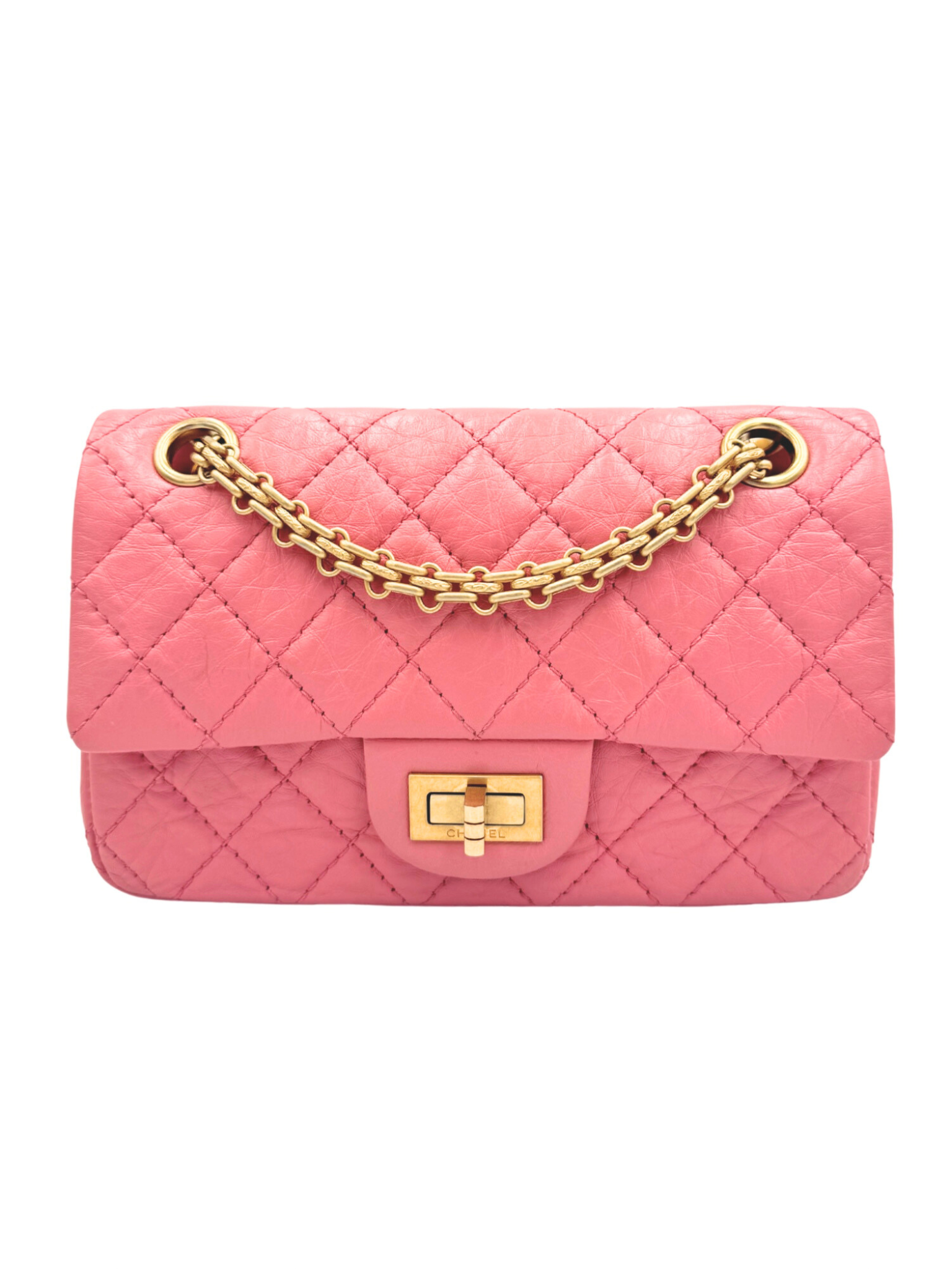 Classic Quilted Mini Reissue 2.55 Rectangular Flap Bag in Pink Aged Calfskin Leather