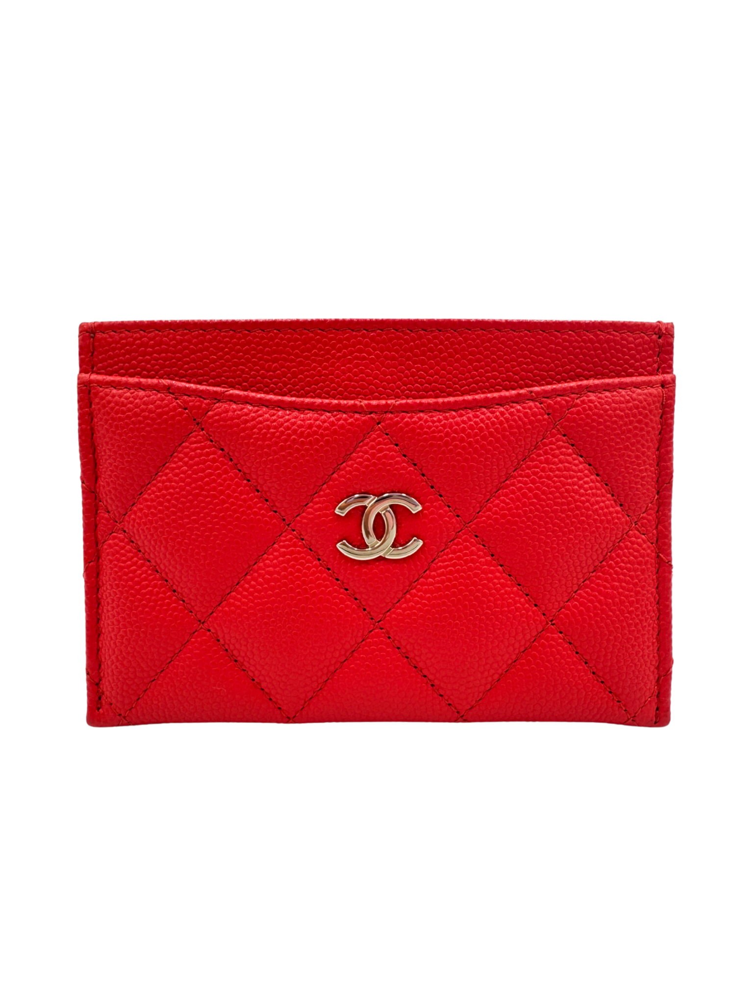 Classic Quilted Card Holder Wallet in Red Caviar Leather