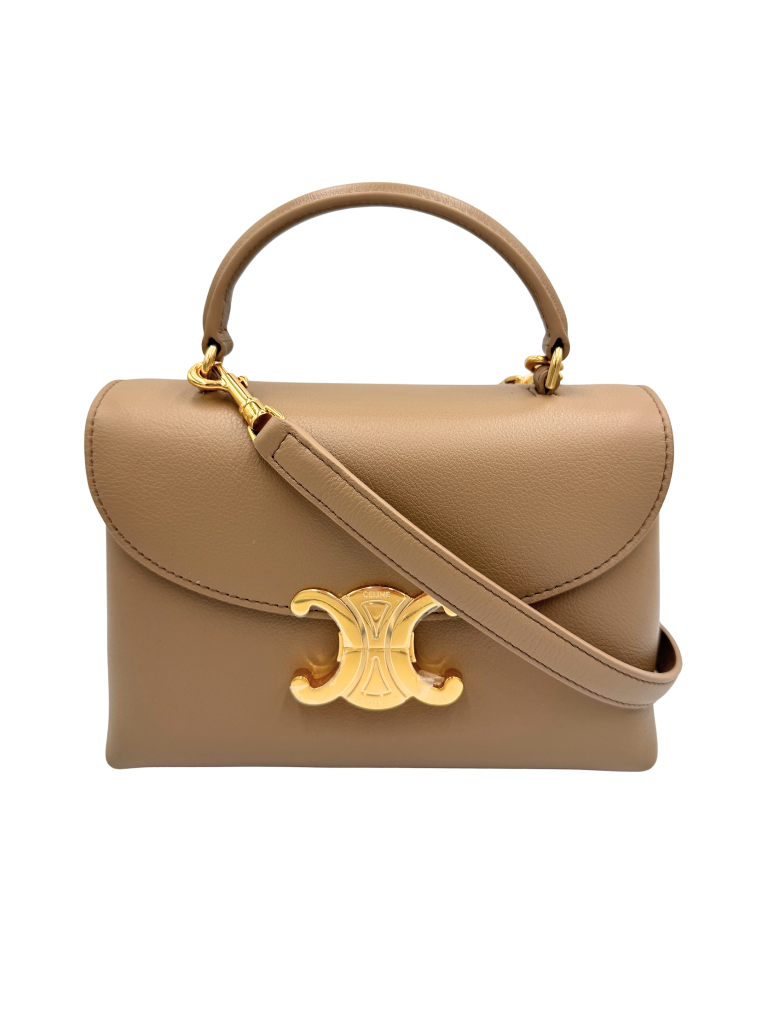 Teen Nino Top Handle Bag in Smoked Brown Supple Calfskin Leather