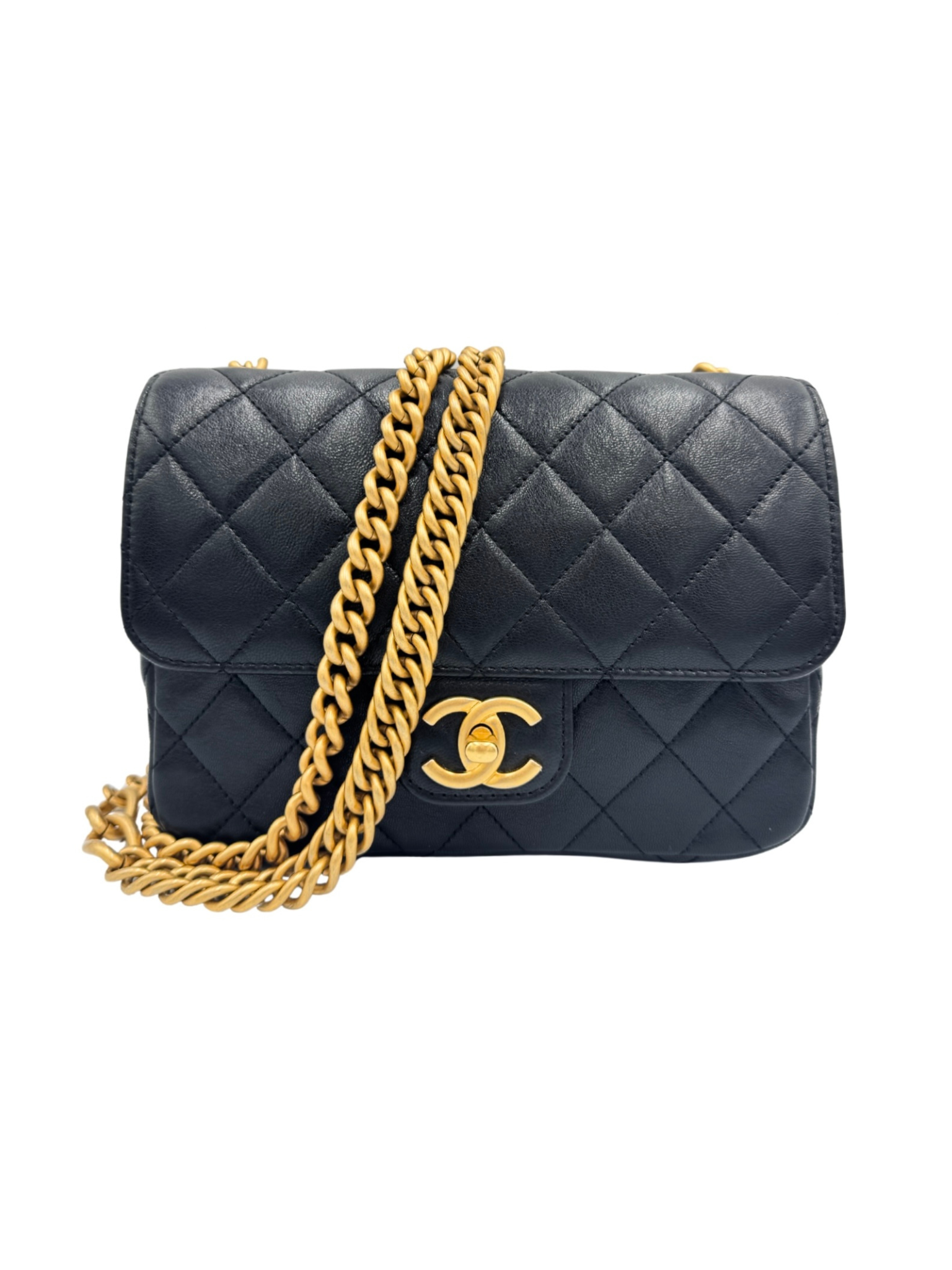 Quilted Classic Single Flap Bag in Black Calfskin Leather