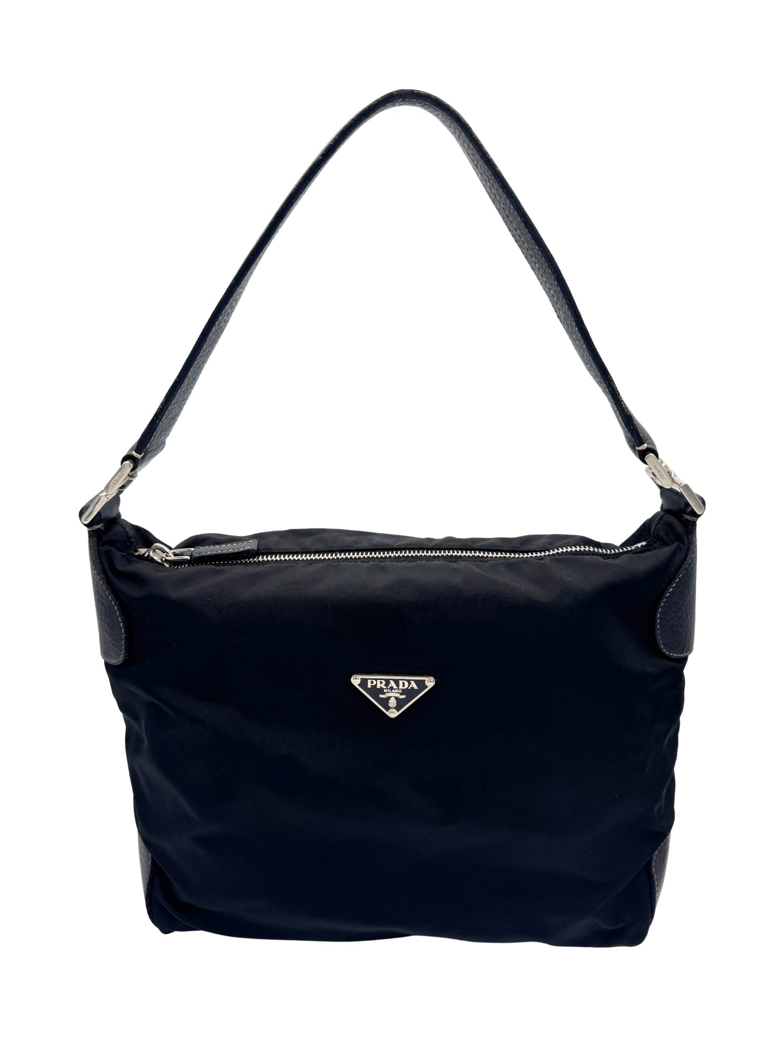 Classic Shoulder Bag in Black Nylon & Leather