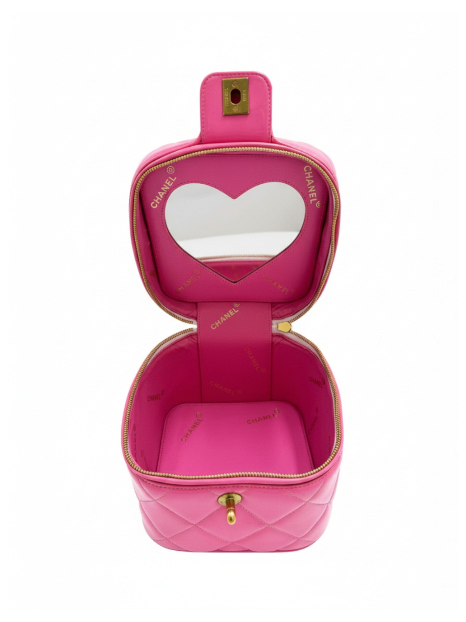 Vintage 1995 Barbie Quilted Vanity Case with Top Handle in Pink Patent Leather