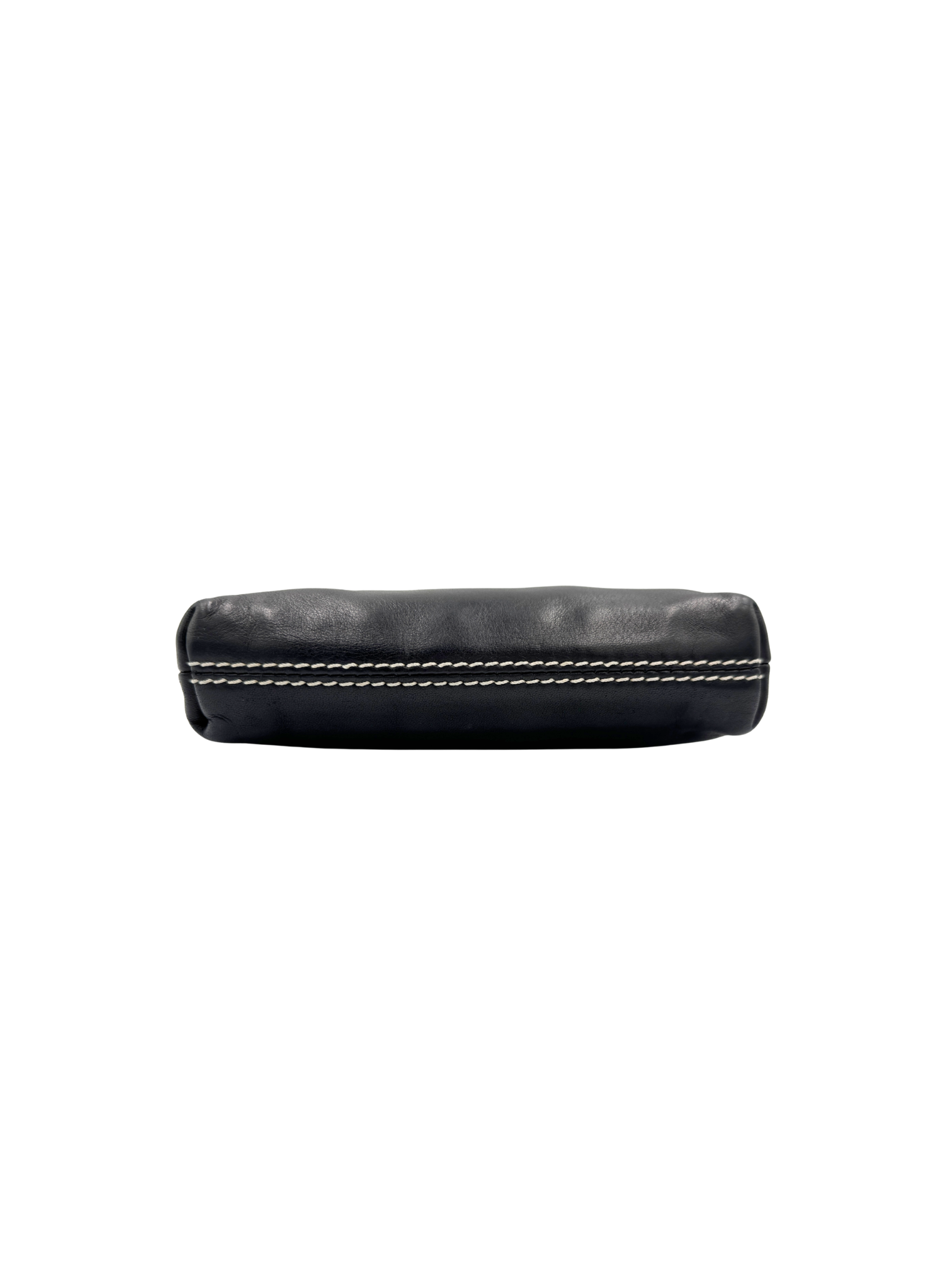 Logo Shoulder Bag Pochette in Black Lambskin Leather with Contrast Stitching