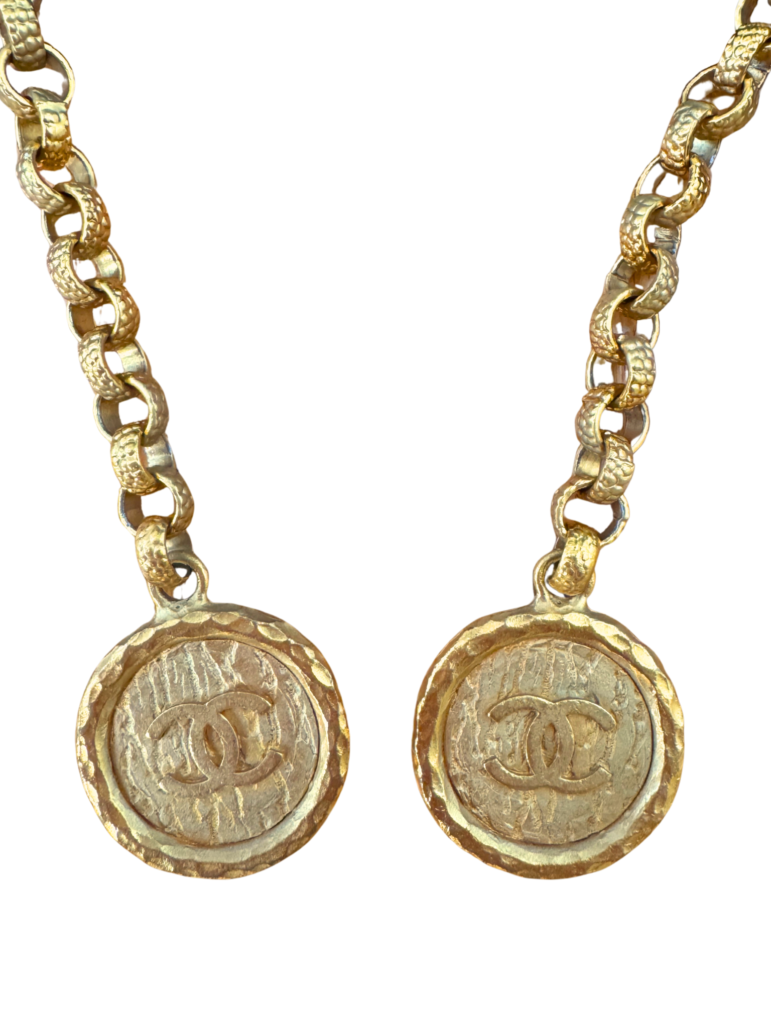 Size M / FR 42 Vintage 1993 Blazer Jacket with CC Medallion Chain Belt in Navy Fabric