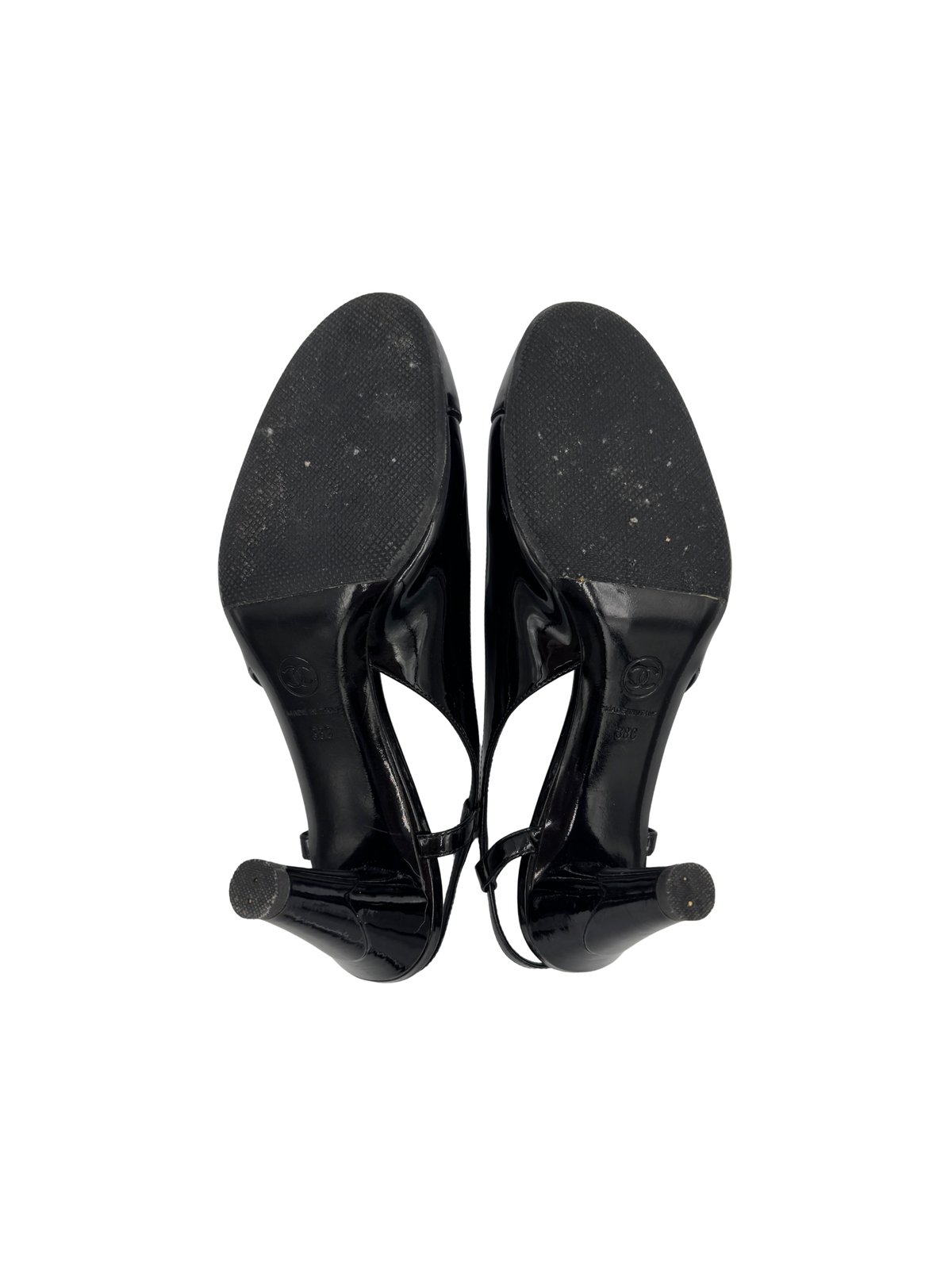Size 38 Cap-Toe Camelia CC Slingbacks in Black Patent Leather