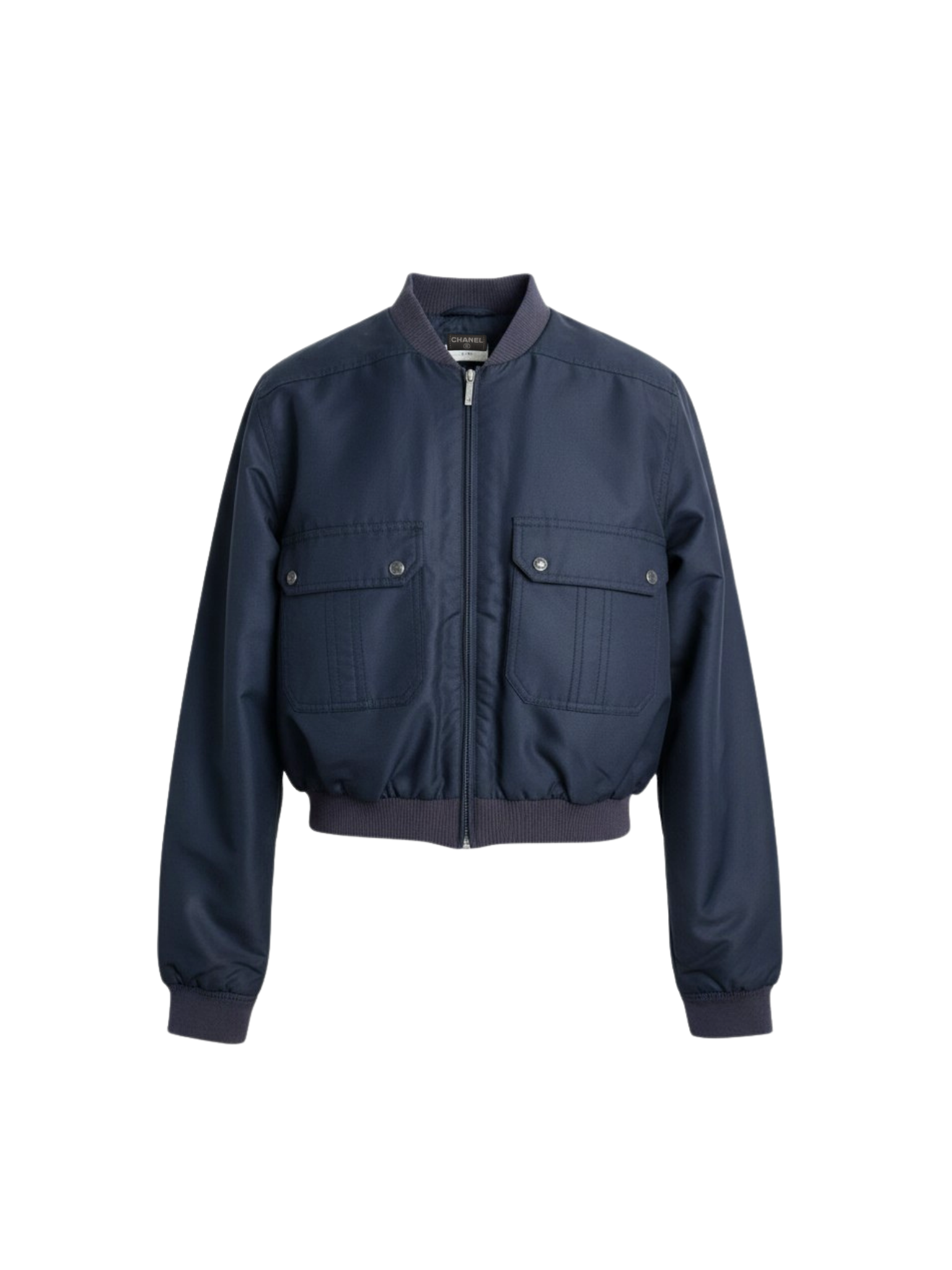 Size M / FR 40 Vintage Zip-Up Utility Bomber Jacket in Navy Fabric