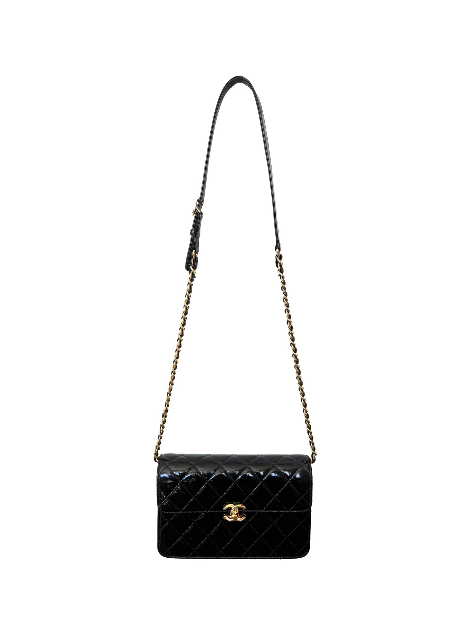 2025 Seasonal Quilted Single Flap Bag in Shiny Glazed Black Calfskin Leather